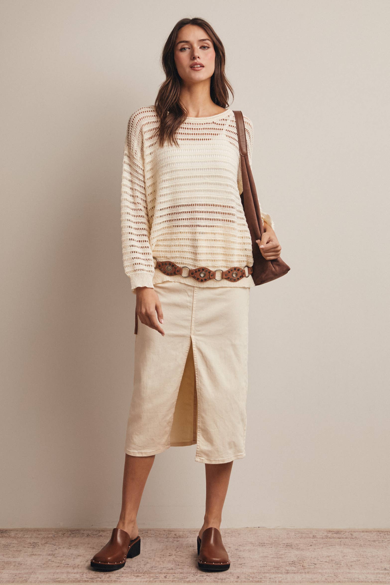 Carrie Open-Knit Striped Sweater