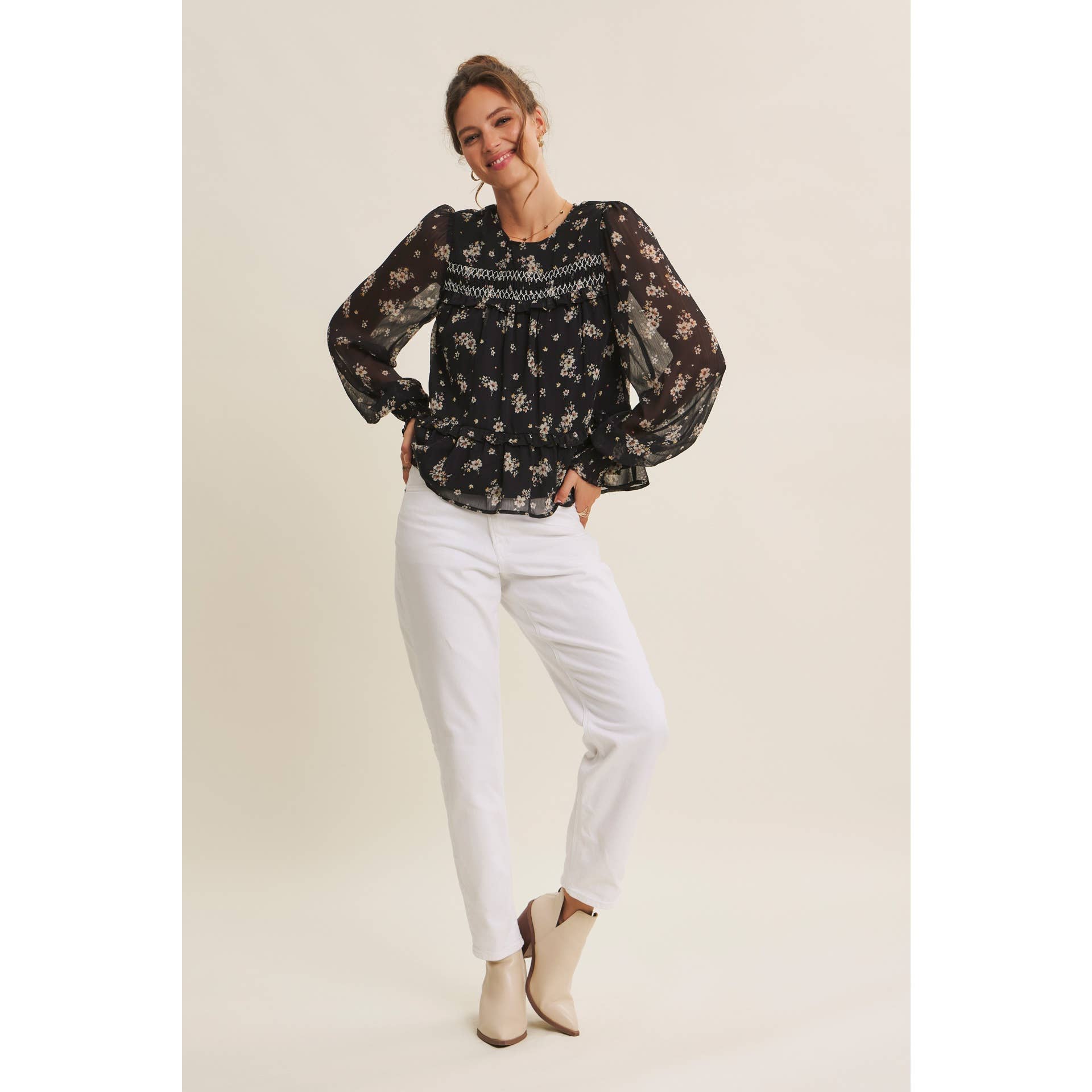 Jaime Smocked Floral Blouse