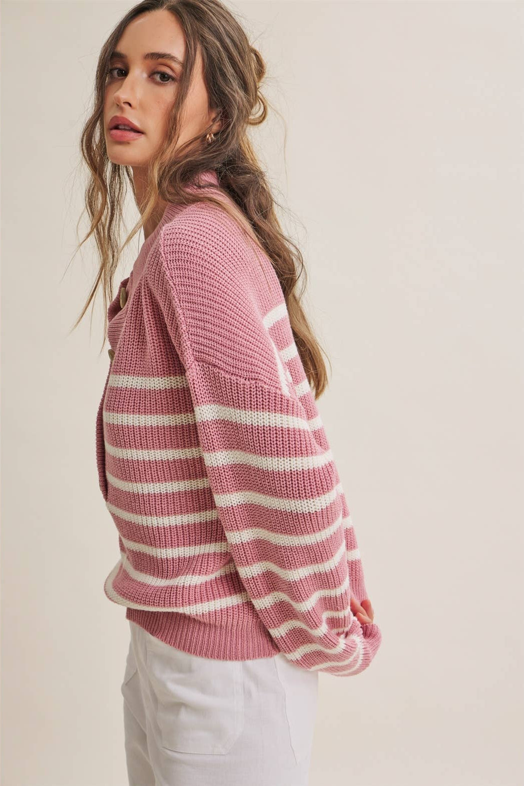 Nadia Striped Henley Sweater