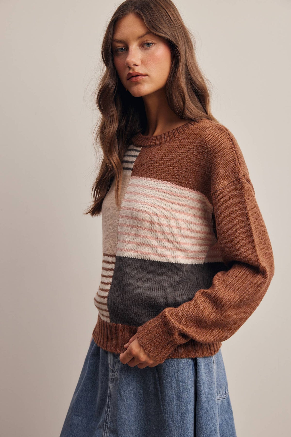 Trina Colorblock Mixed Stripe Sweater