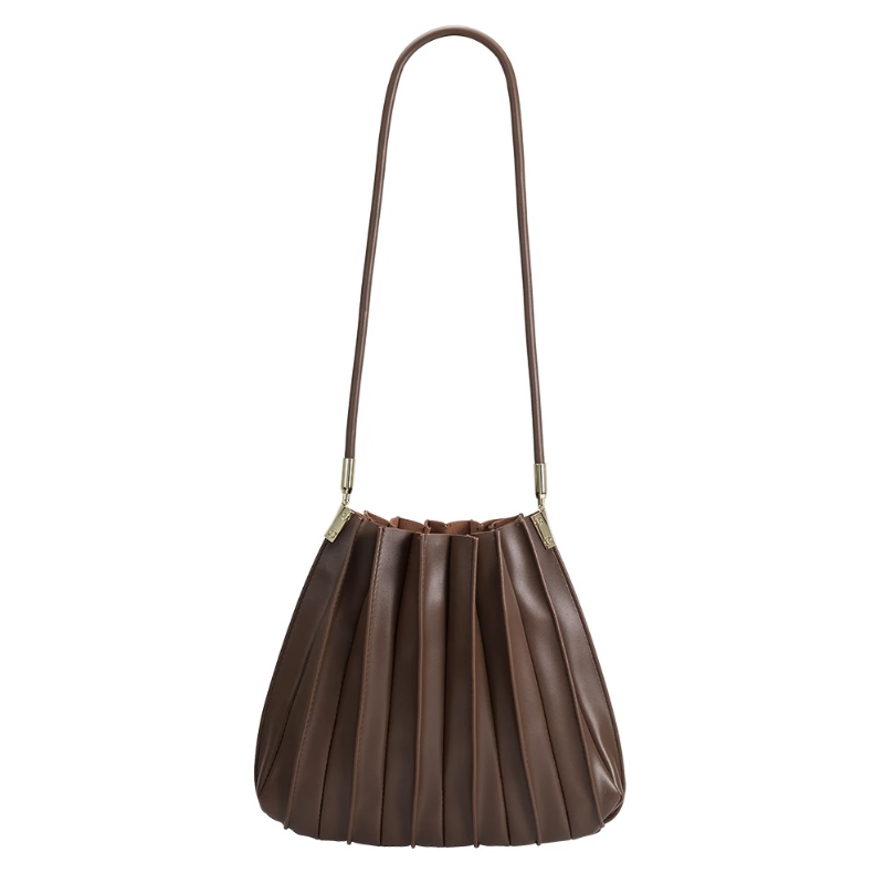 Carrie Chocolate Pleated Vegan Leather Shoulder Bag