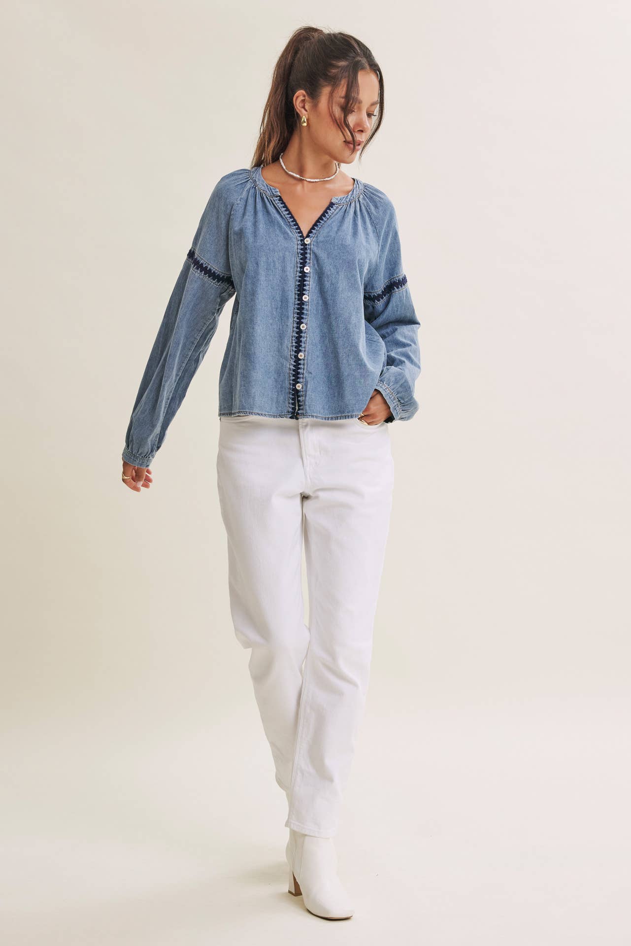 Krista Chambray Embroidered Blouse
