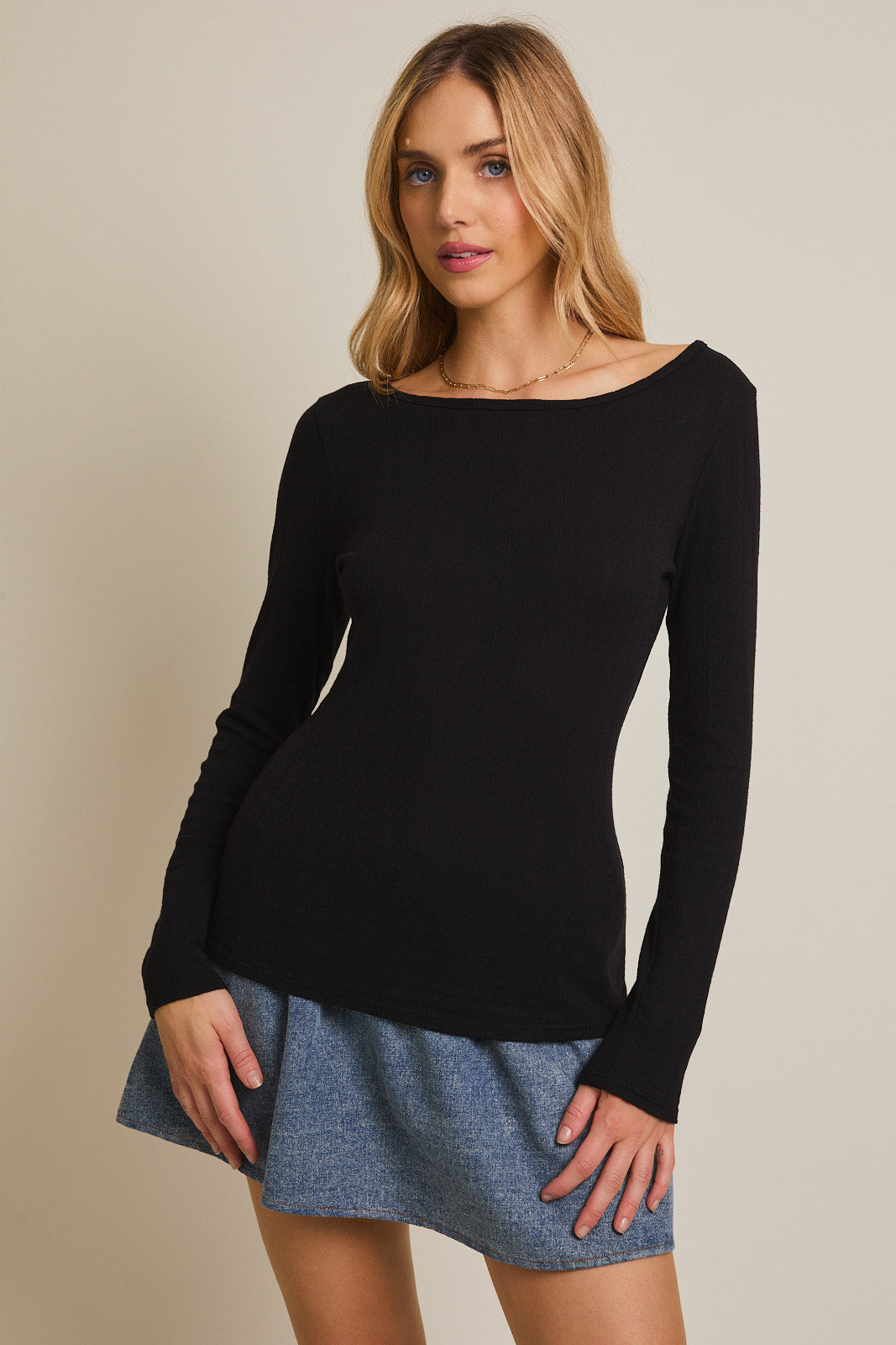 Blaire Boat Neck Pointelle Tee