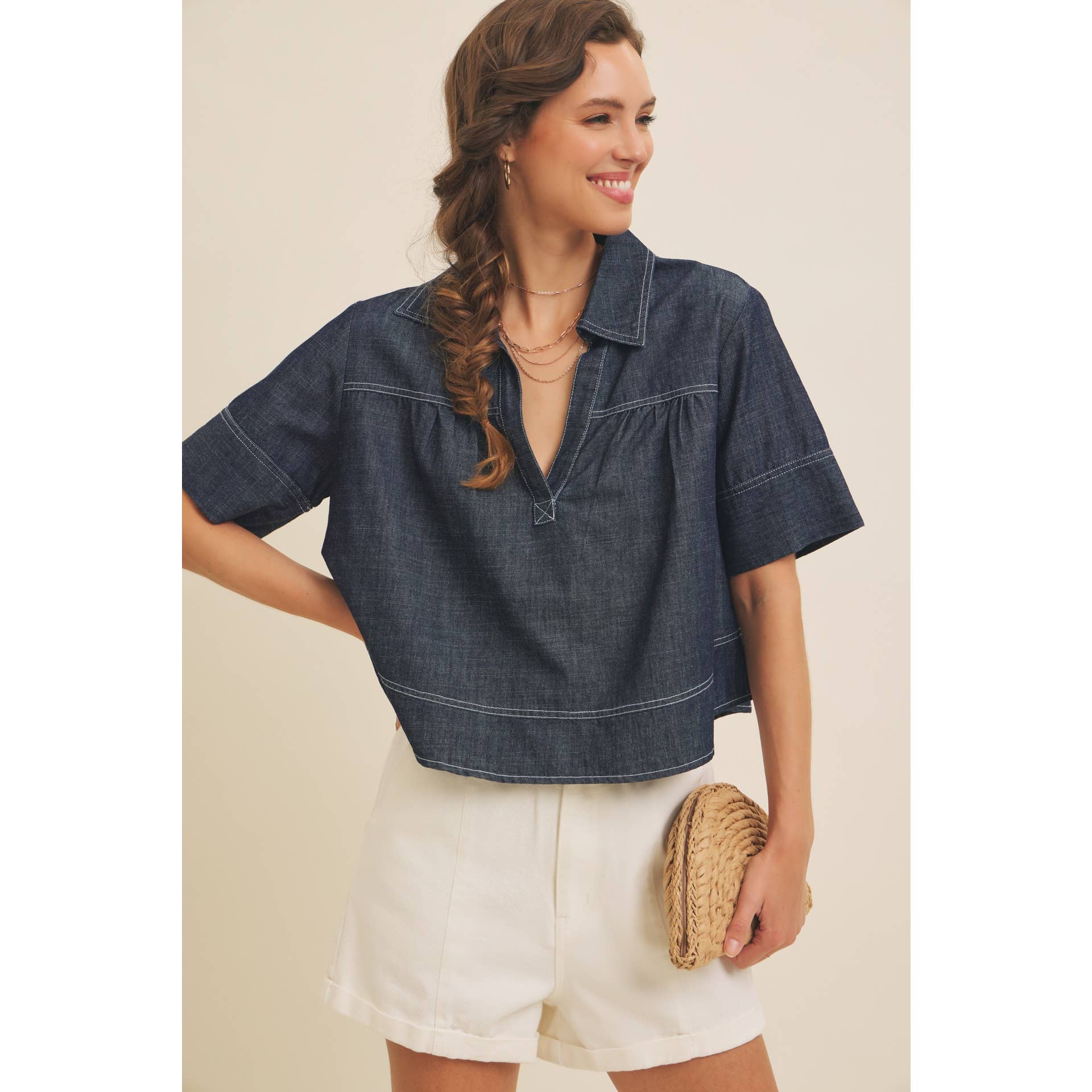Maeve Washed Denim Top