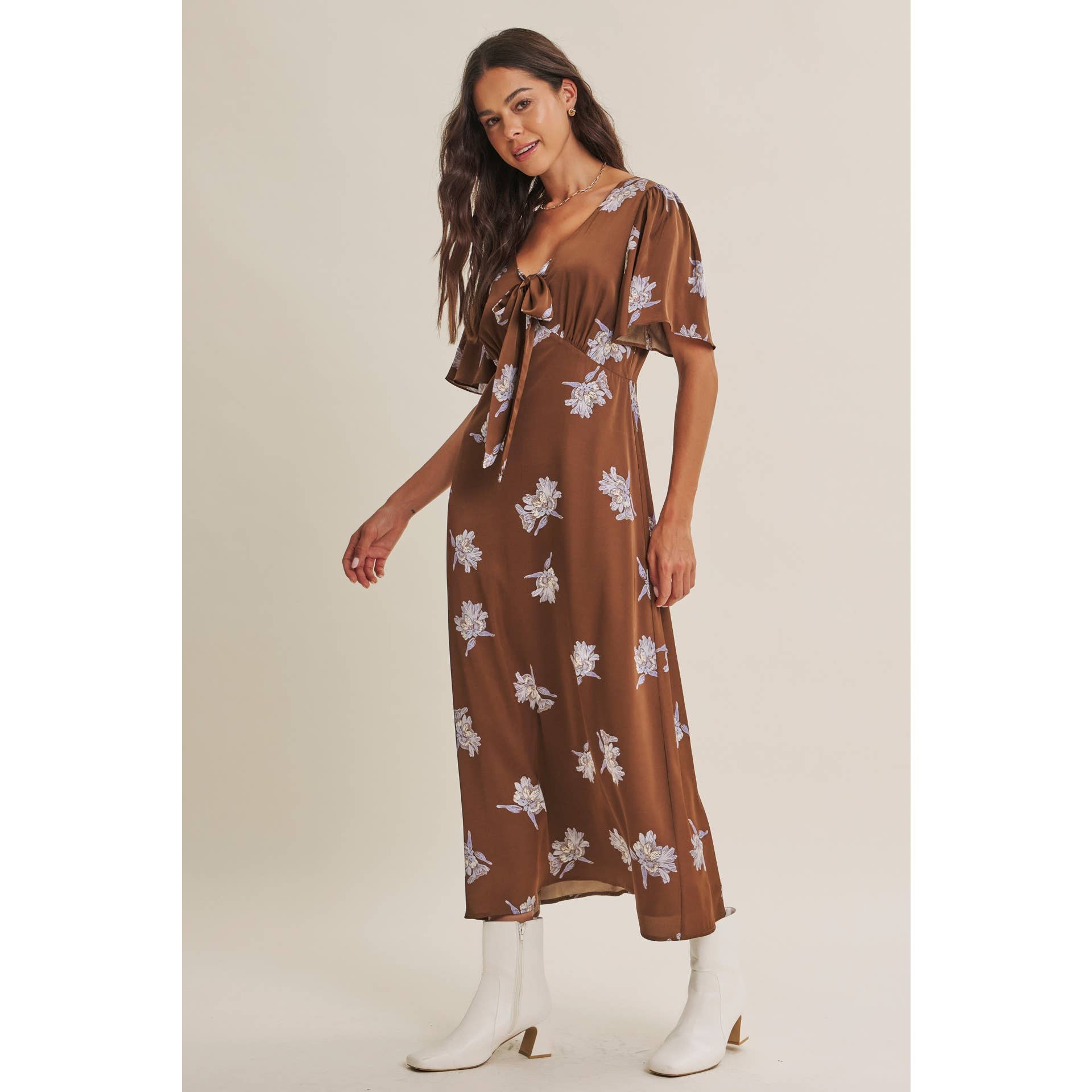 Odette Satin Floral Midi Dress
