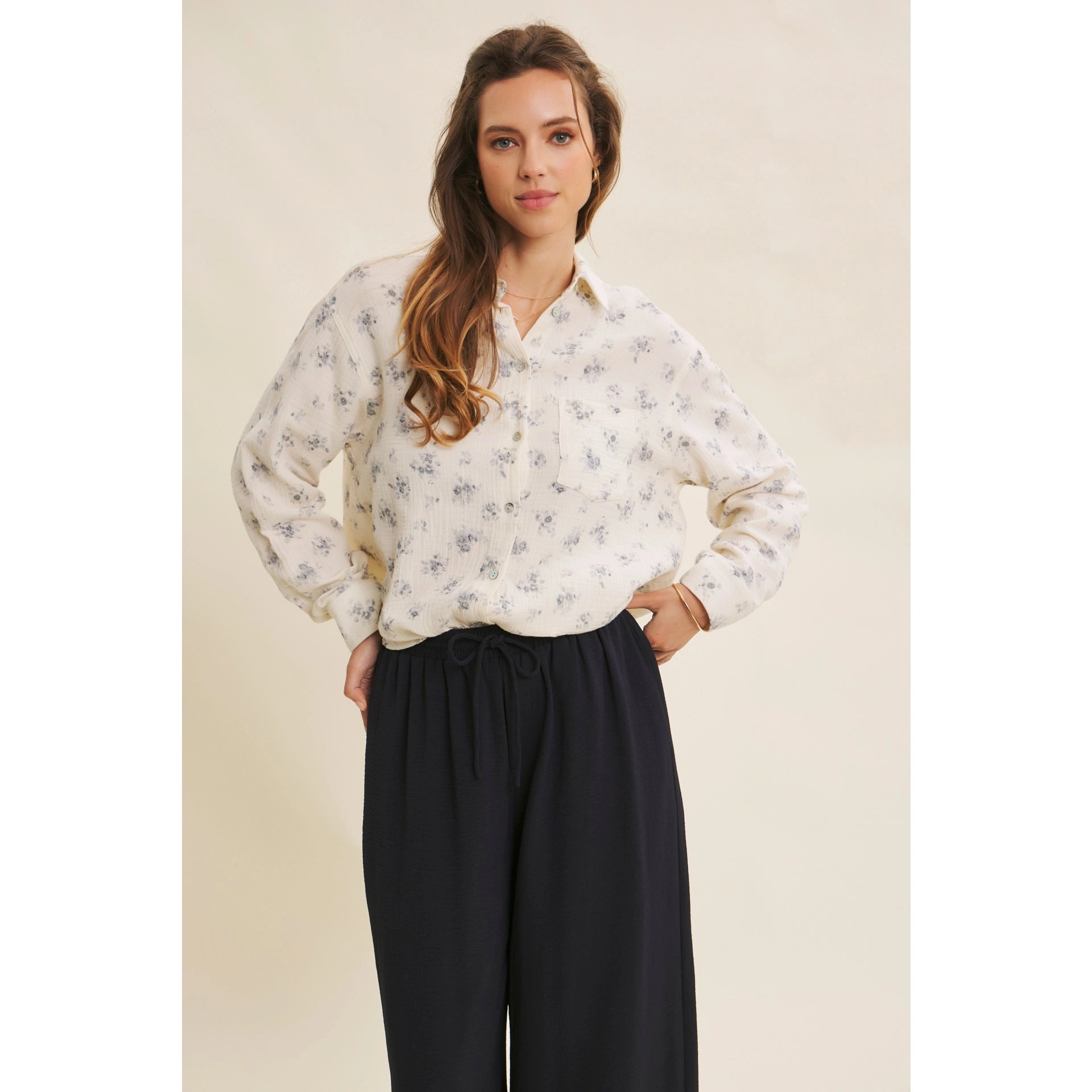 Kendra Floral Gauze Button Down Shirt