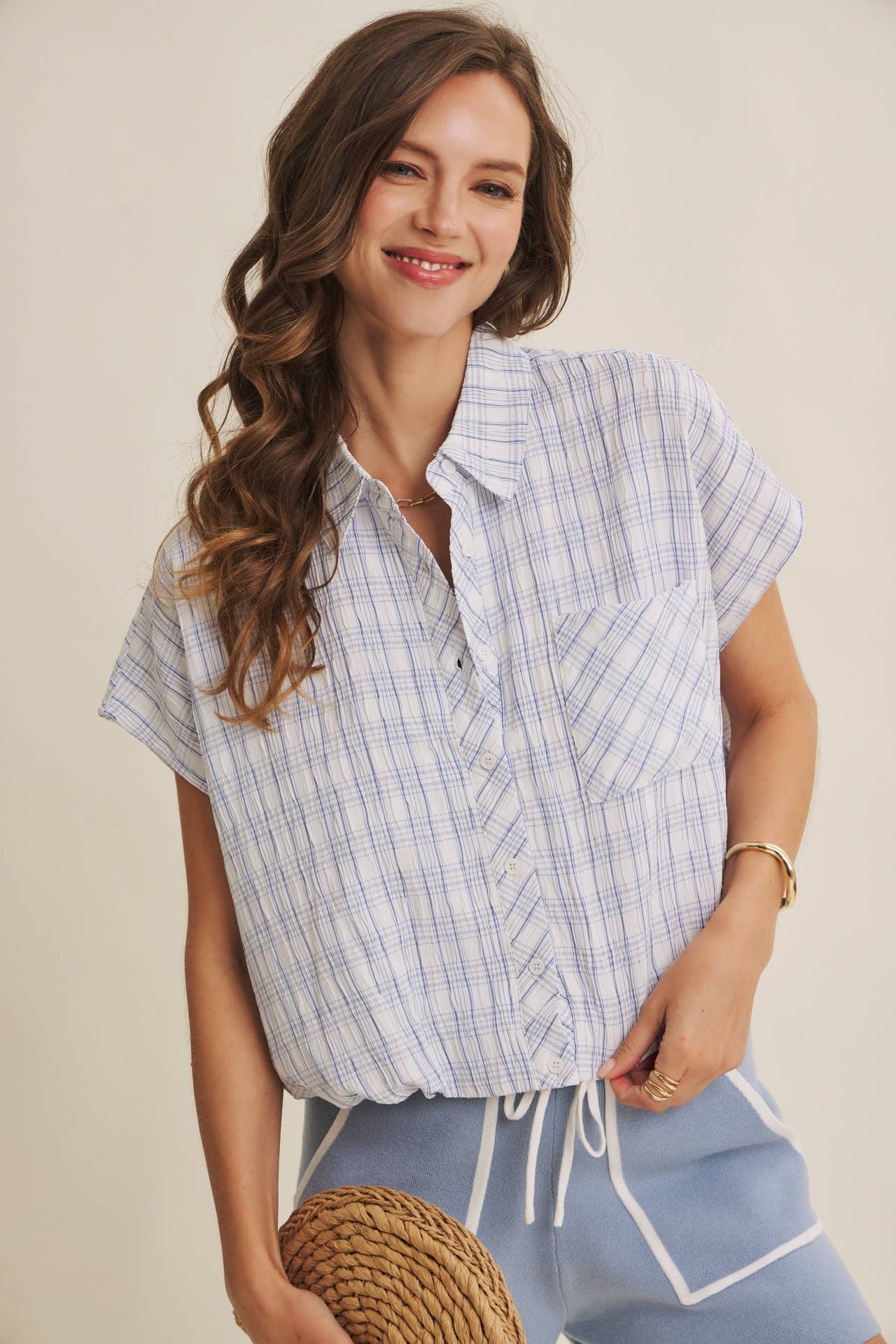 Tori Plaid Bubble Hem Top