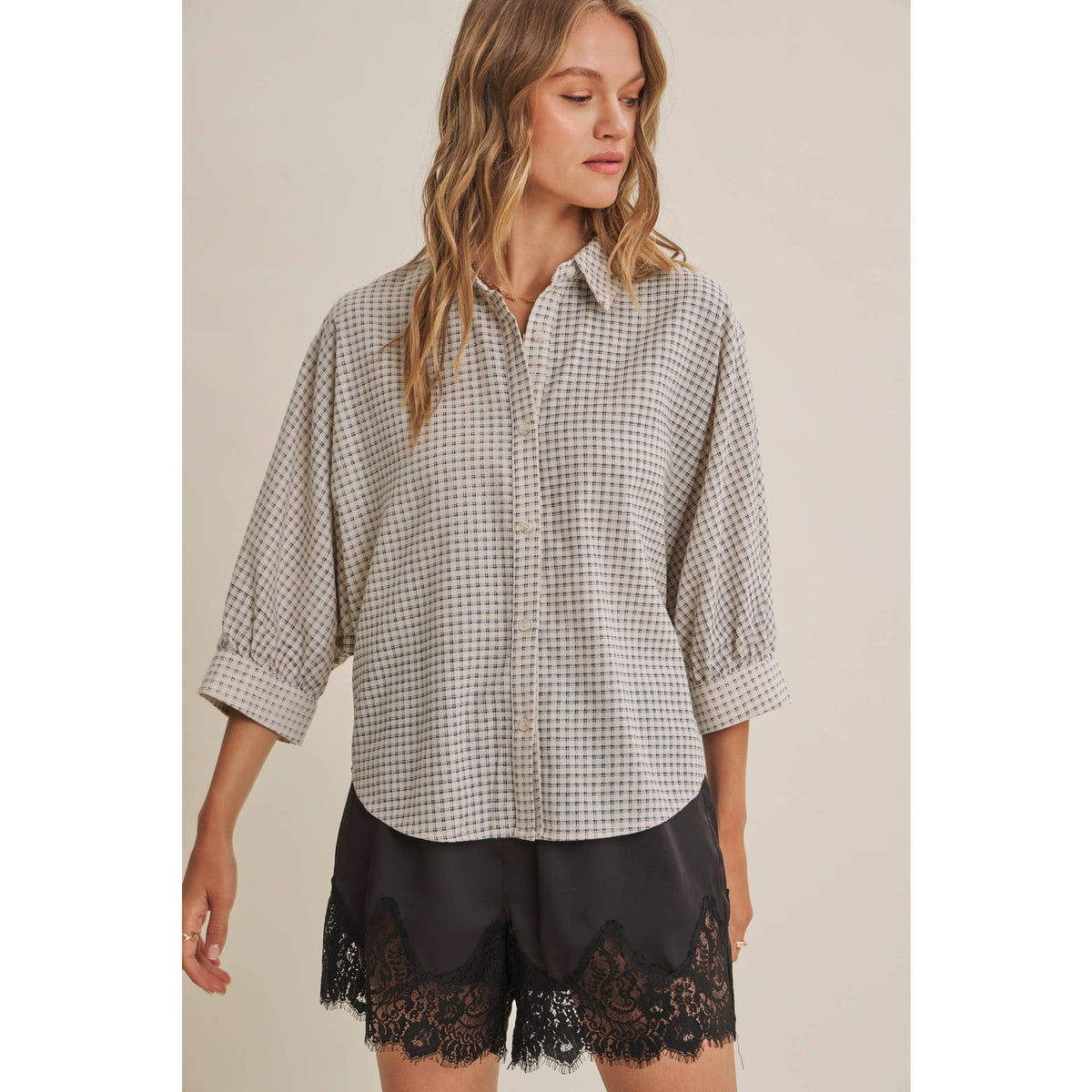 Delta Plaid Dolman Button Down