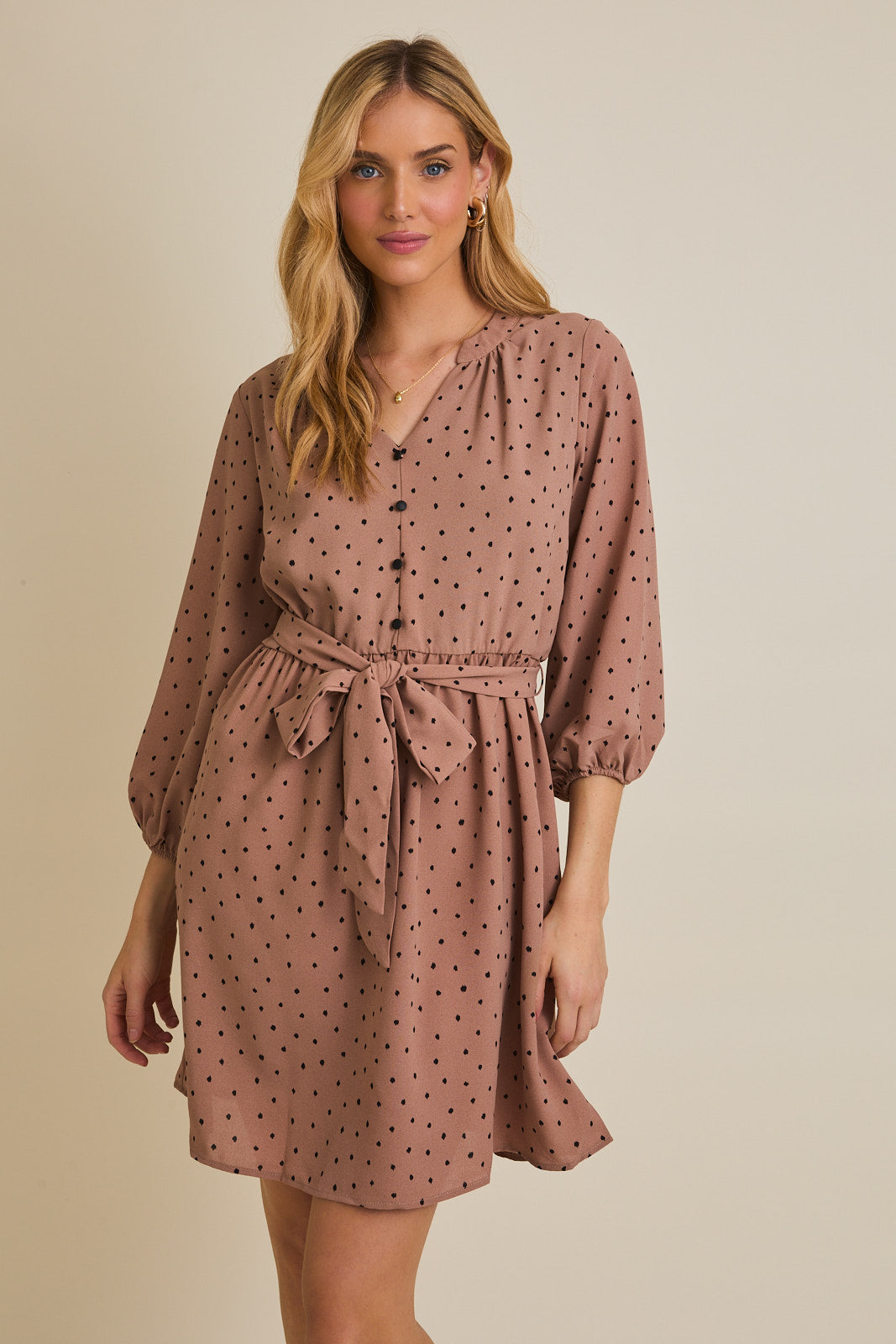 Caitlyn Shirred Polka Dot Mini Dress