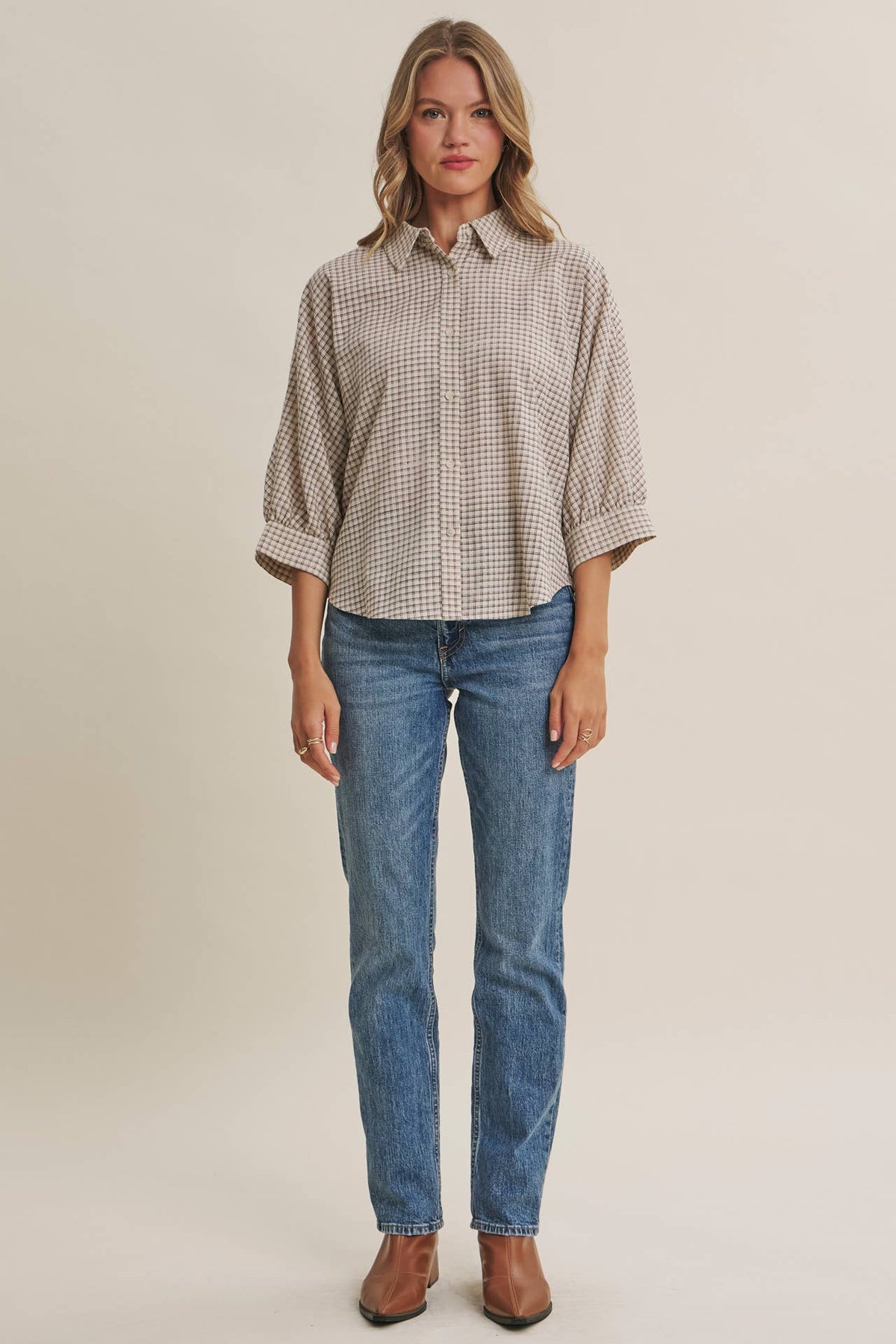 Delta Plaid Dolman Button Down