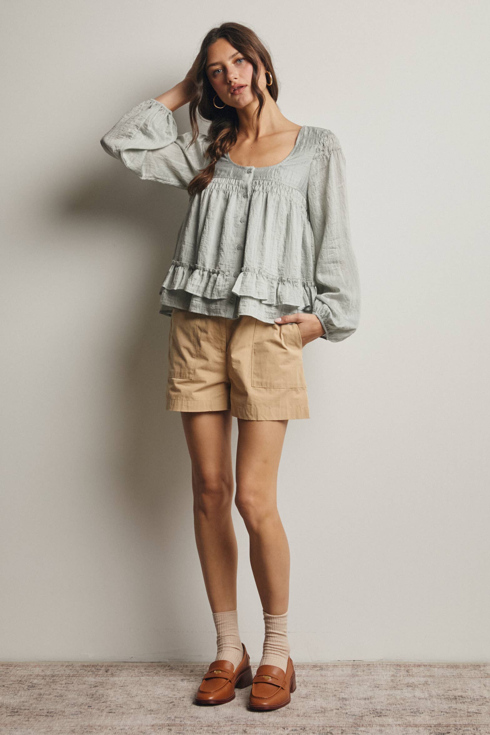 Rosalie Ruffle Hem Peasant Blouse