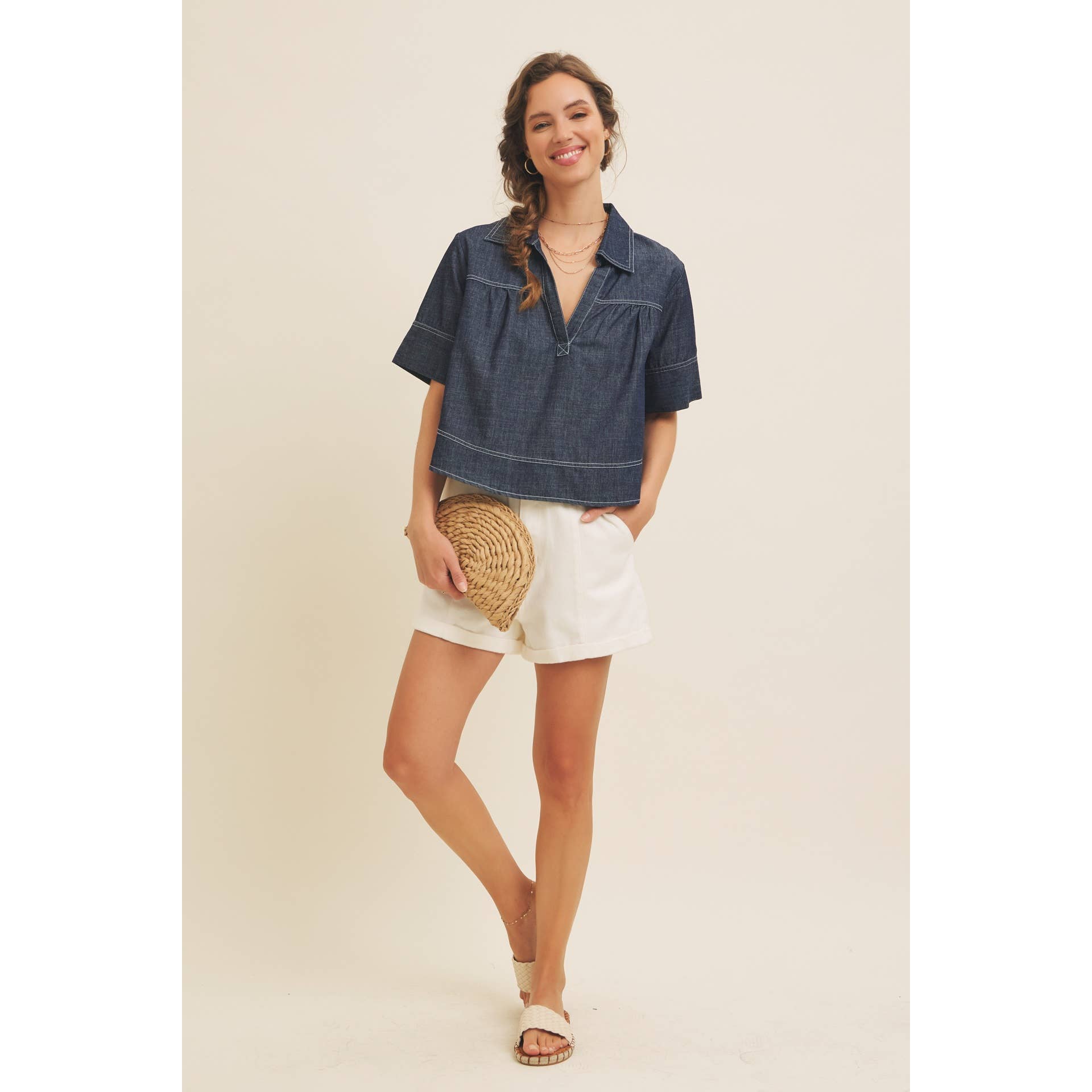 Maeve Washed Denim Top