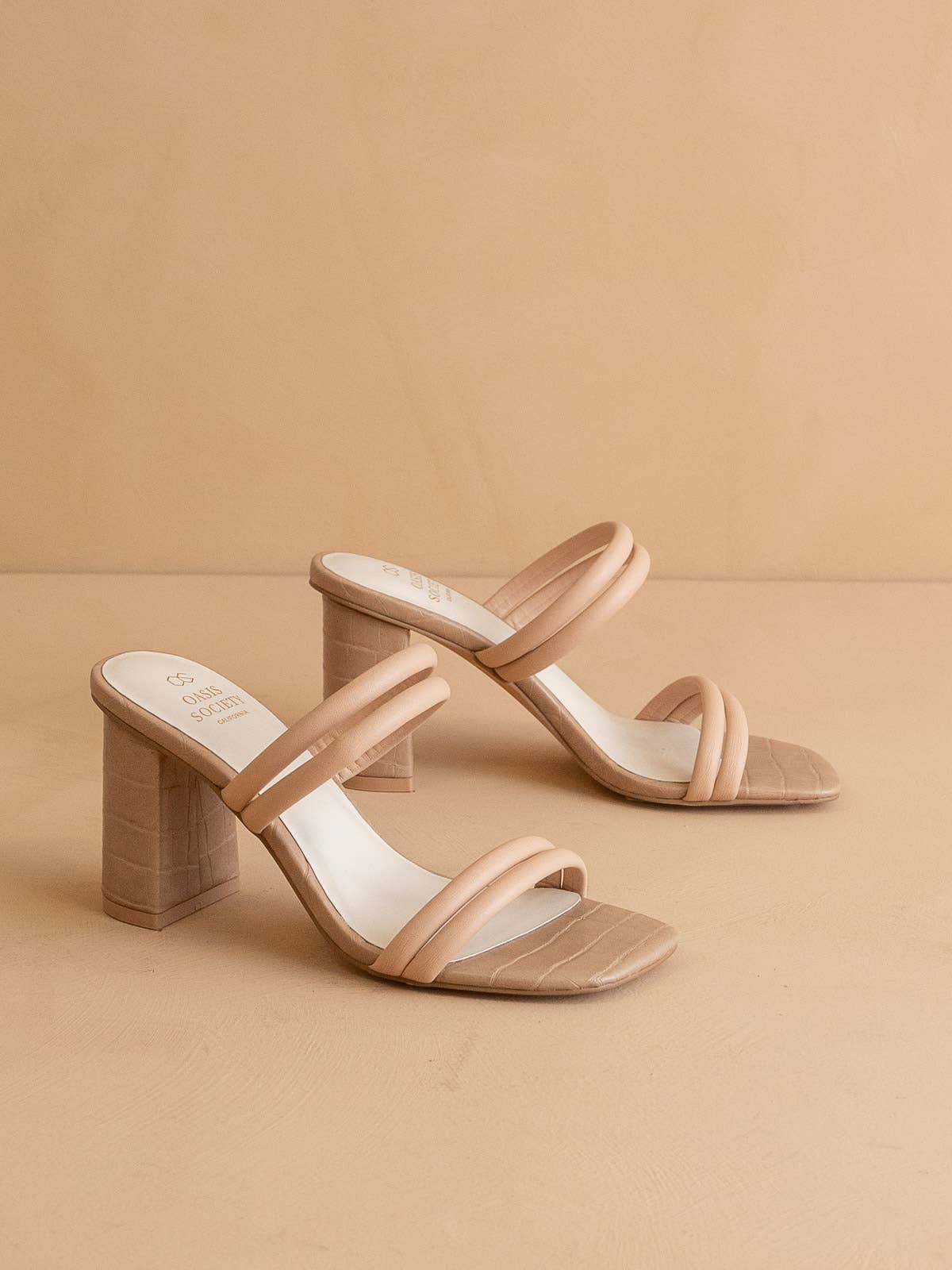 The Angela Nude | Strappy Alligator Block Heel