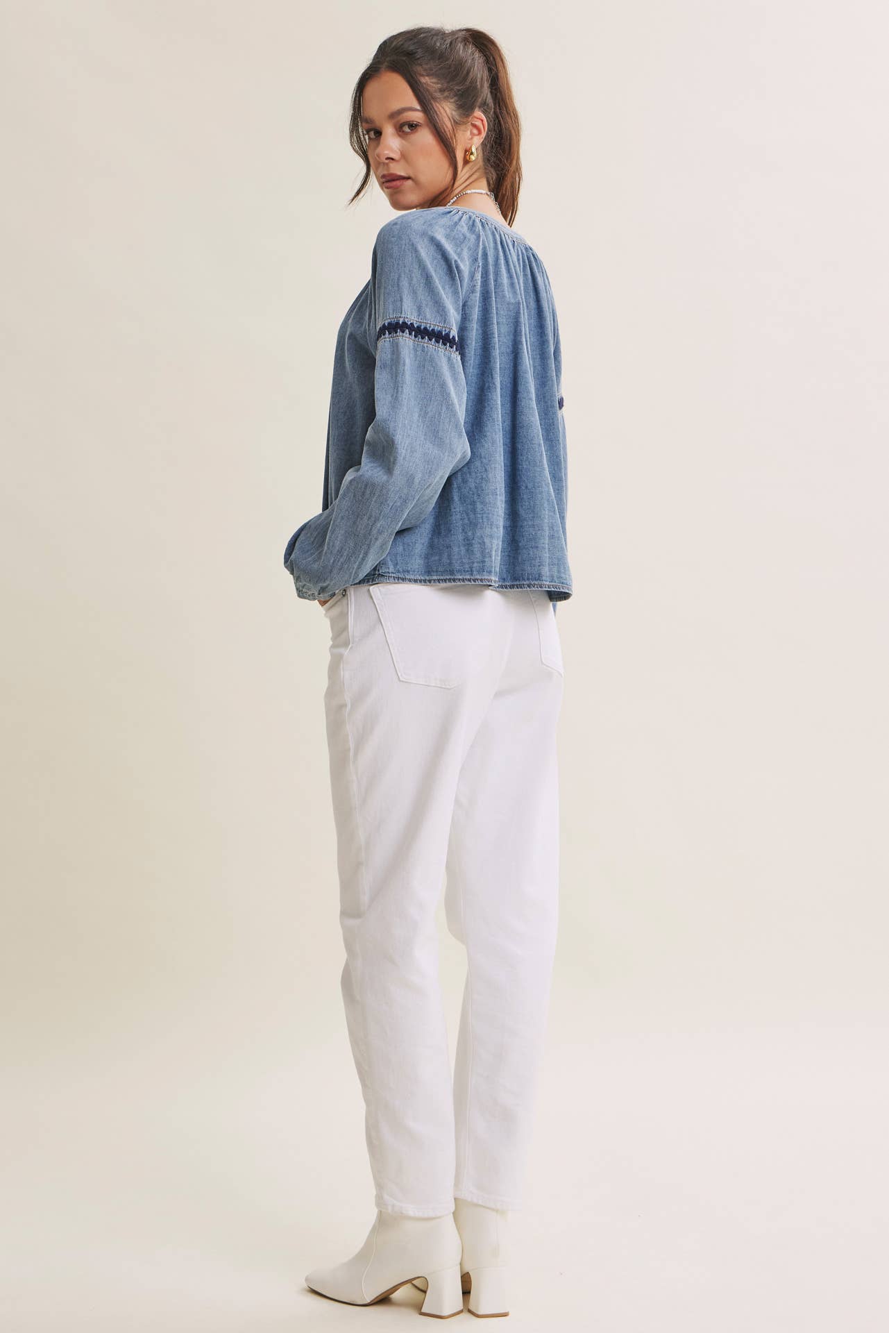 Krista Chambray Embroidered Blouse