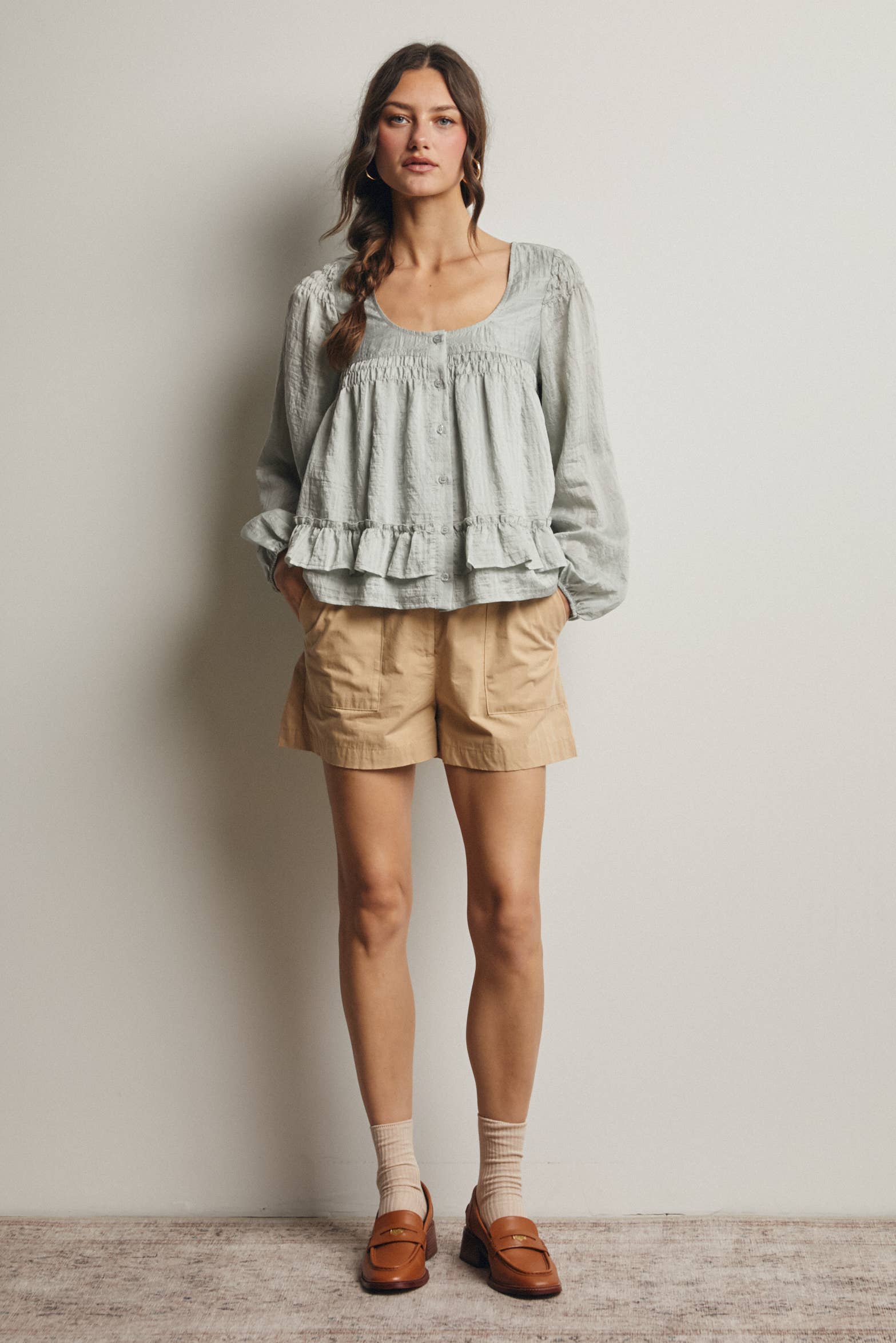 Rosalie Ruffle Hem Peasant Blouse