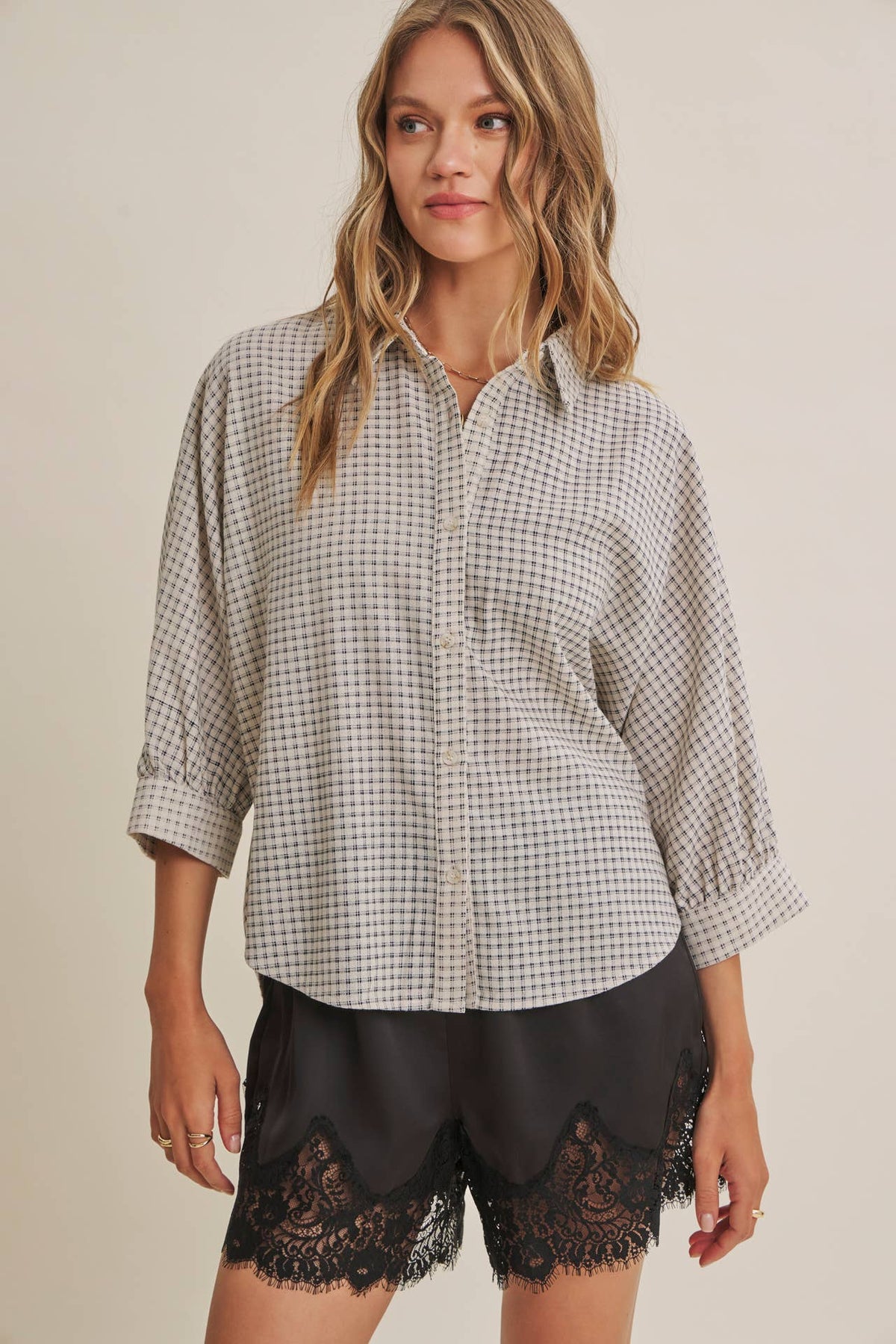 Delta Plaid Dolman Button Down