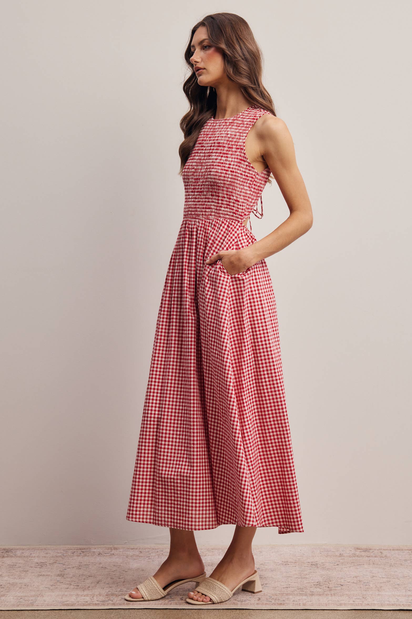 Sienna Open-Back Gingham Maxi Dress
