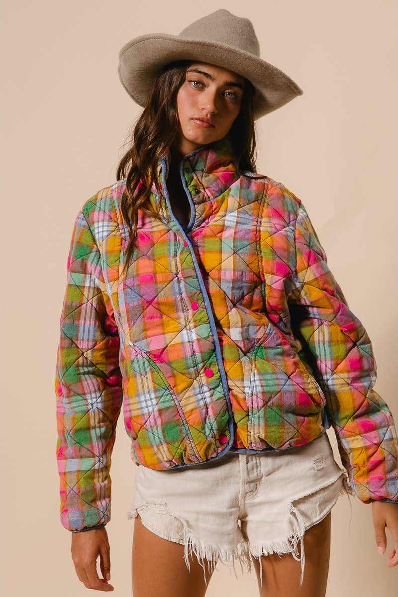 Dahlia Vintage Plaid Quilted Jacket