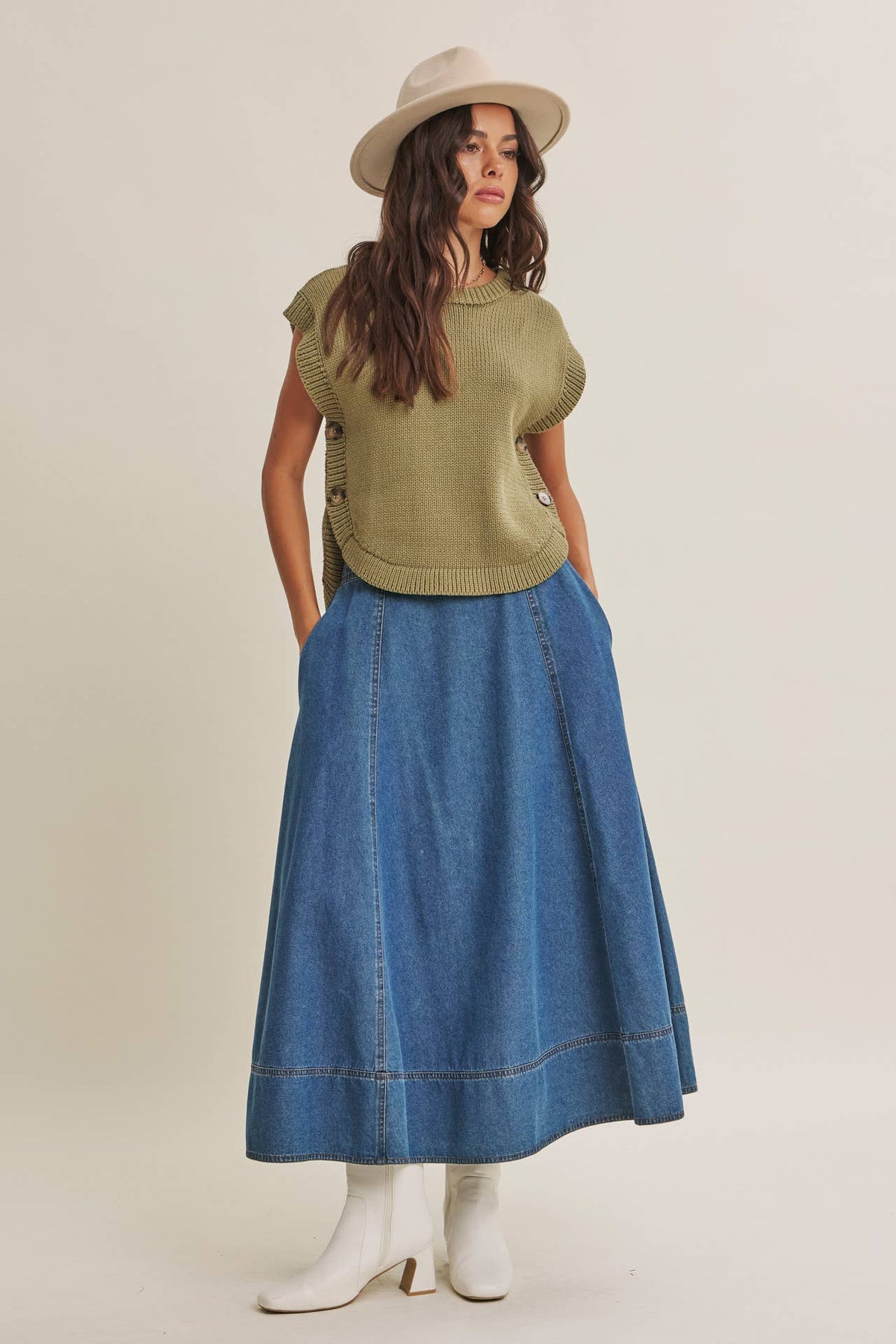 Ellie Denim Paneled Midi Skirt