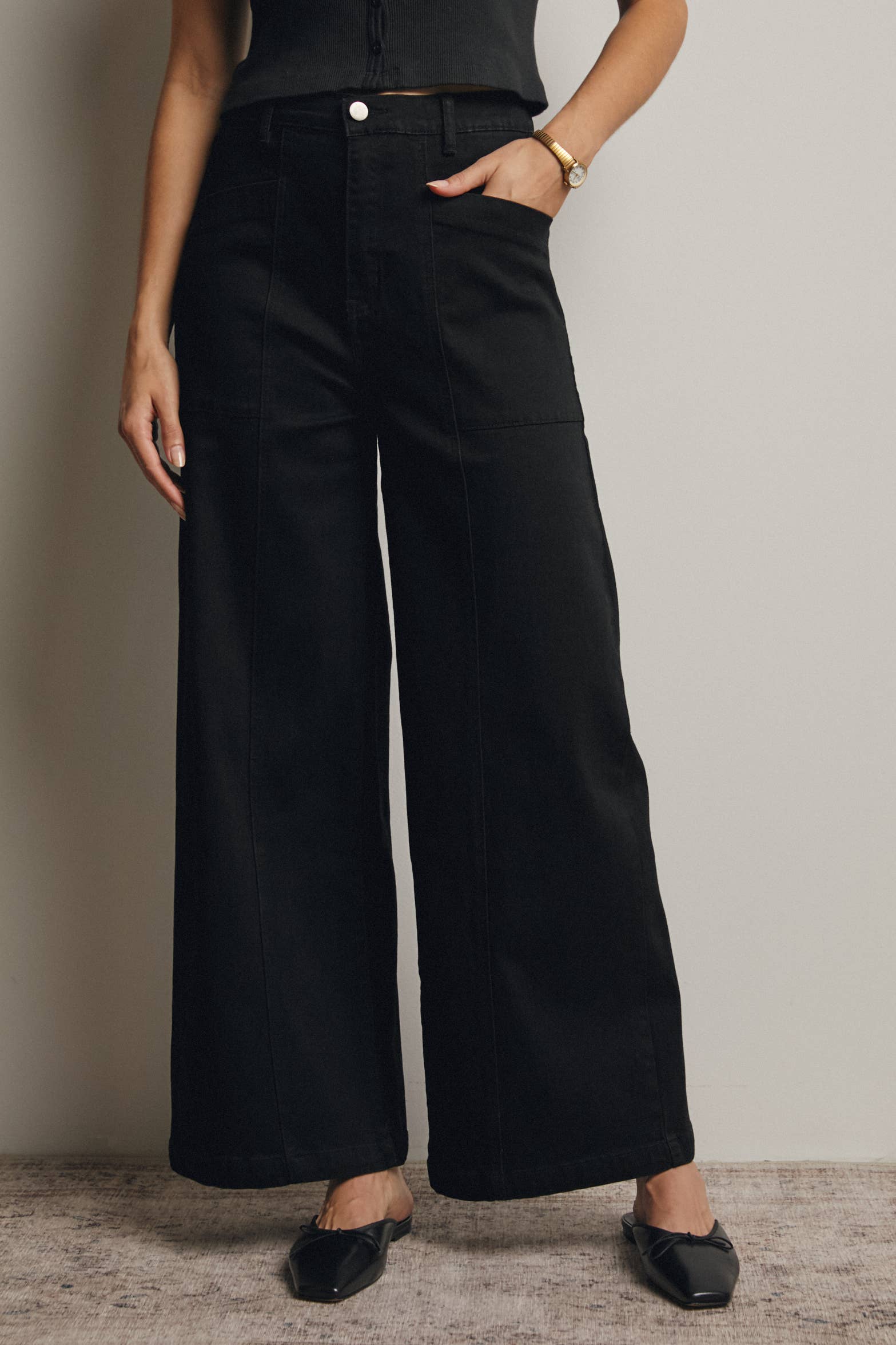Caroline Wide-Leg Stretch Denim Pants