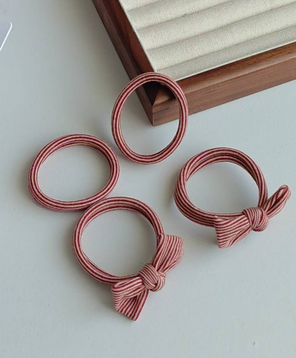 Red Striped Bow Seamless Hair Ties (Set of 4)