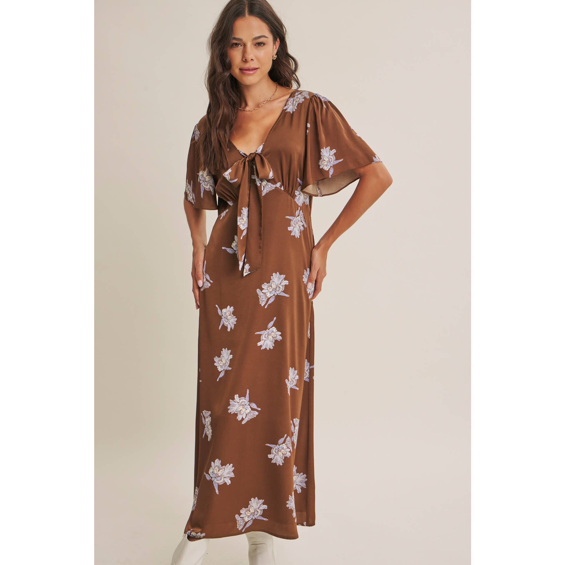 Odette Satin Floral Midi Dress