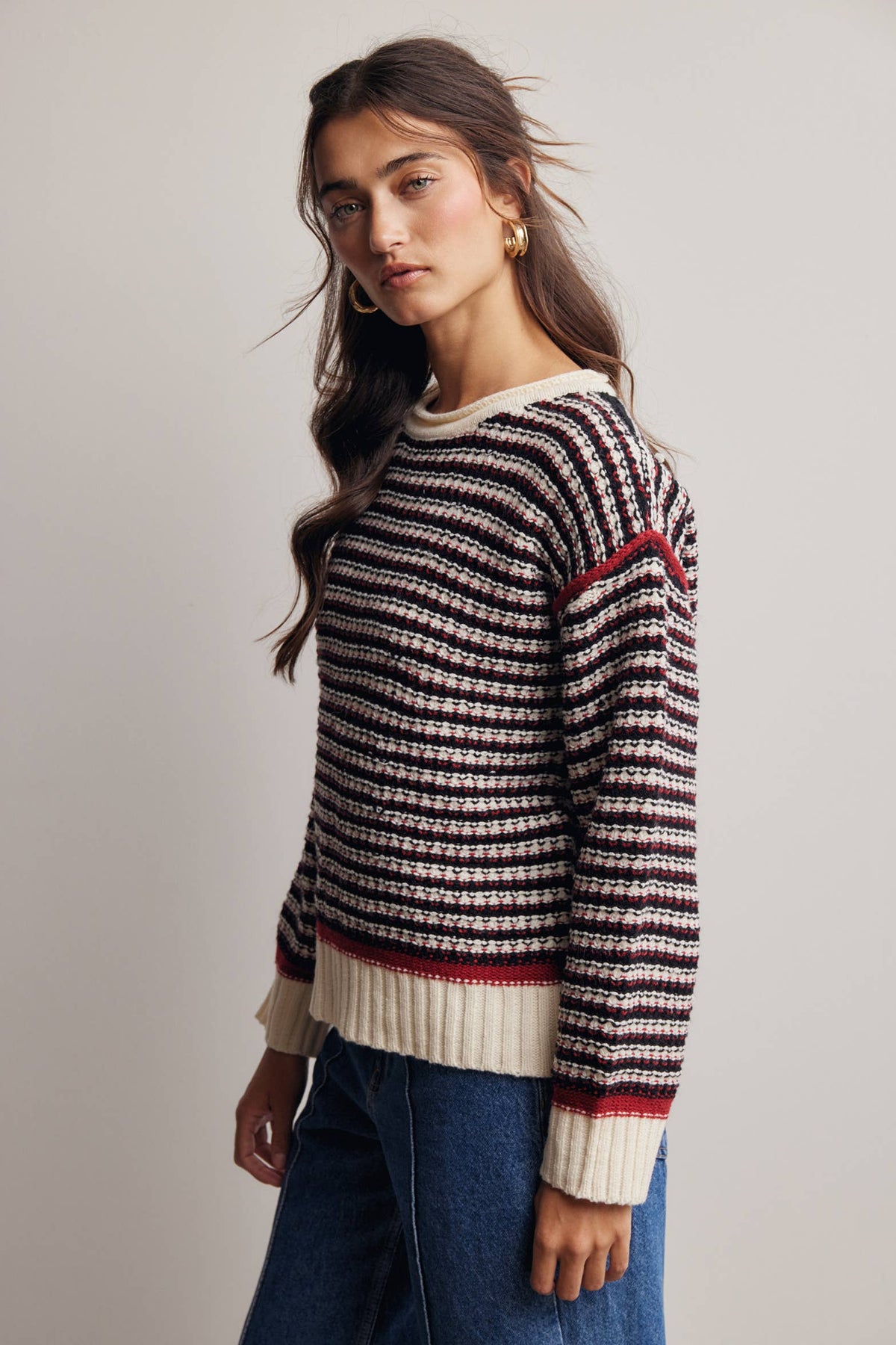 Amelia Striped Textured Sweater