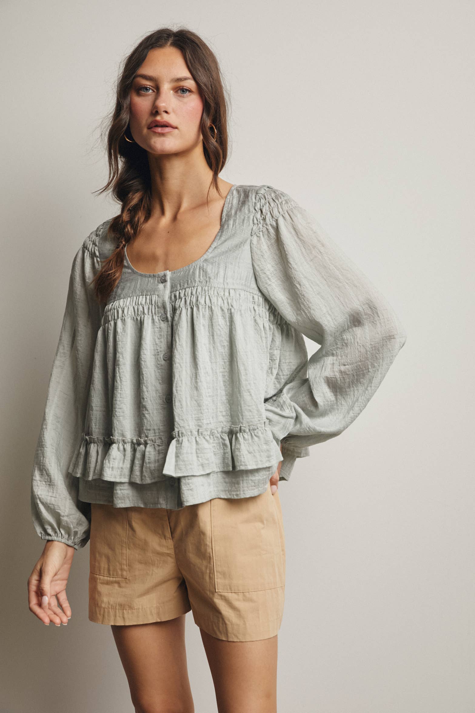 Rosalie Ruffle Hem Peasant Blouse