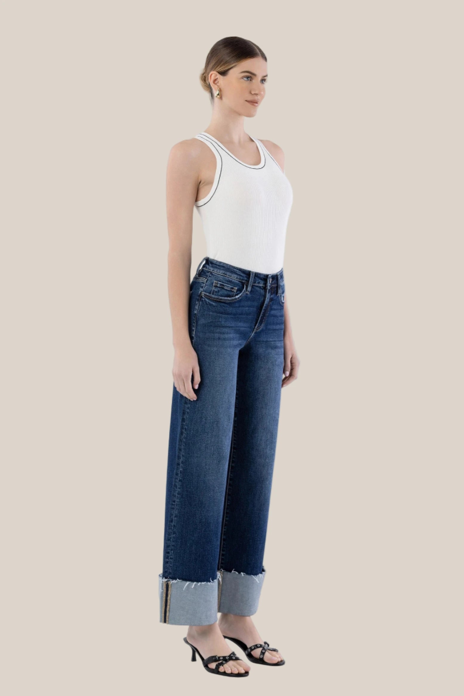 Heather High Rise Cuffed Wide Leg Jeans