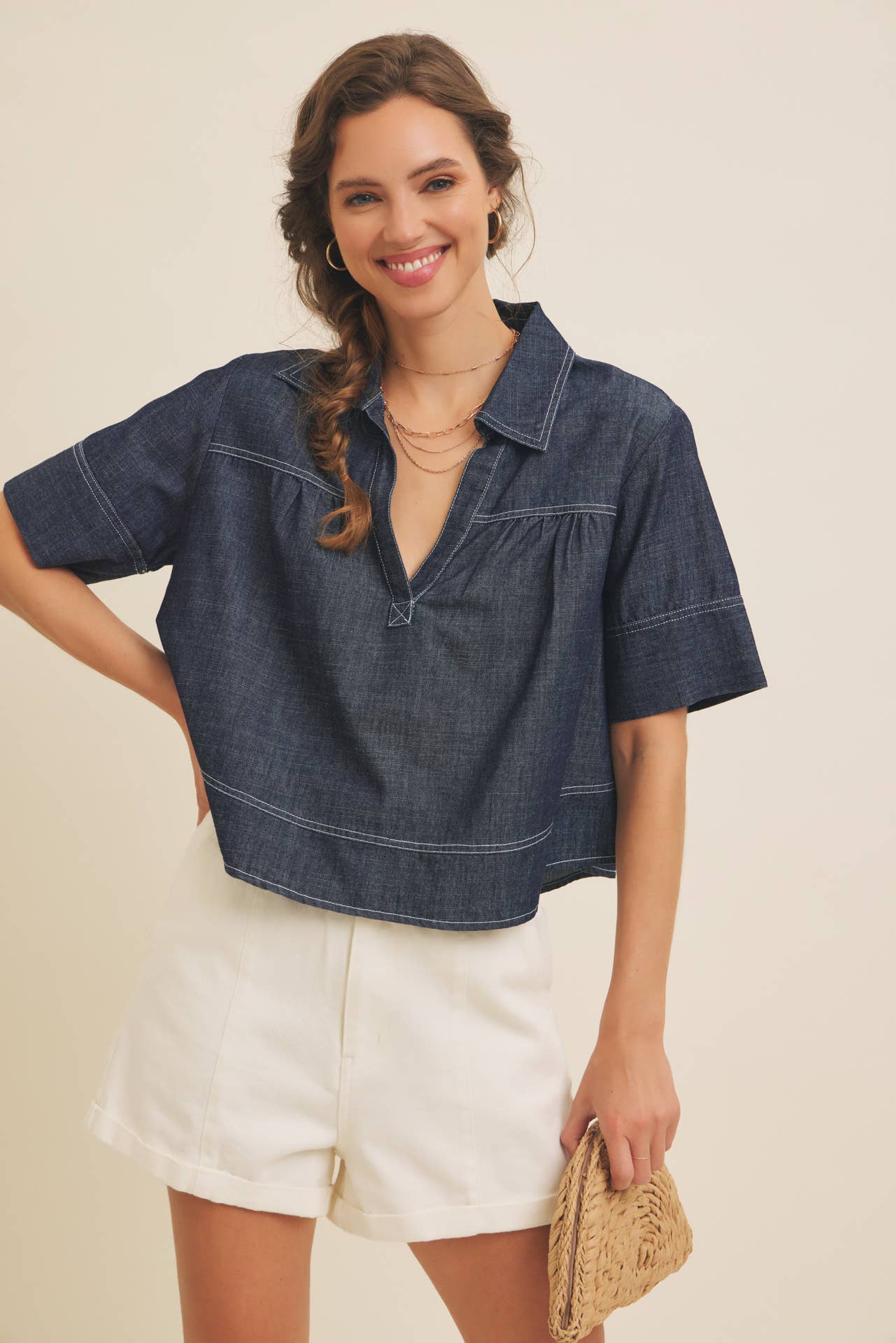 Maeve Washed Denim Top