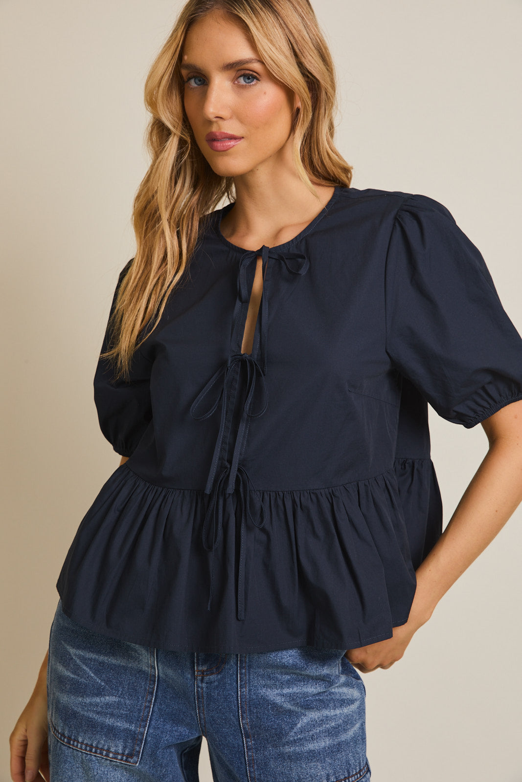 Ashley Front Tie Puff Sleeve Top