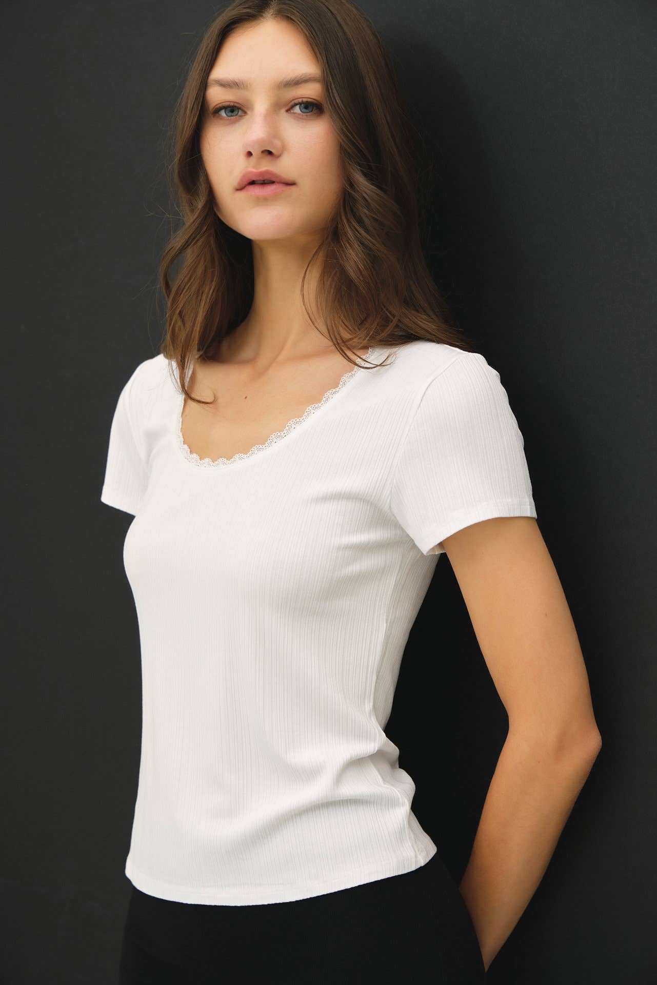 Paris Ribbed Lace Trimmed Tee
