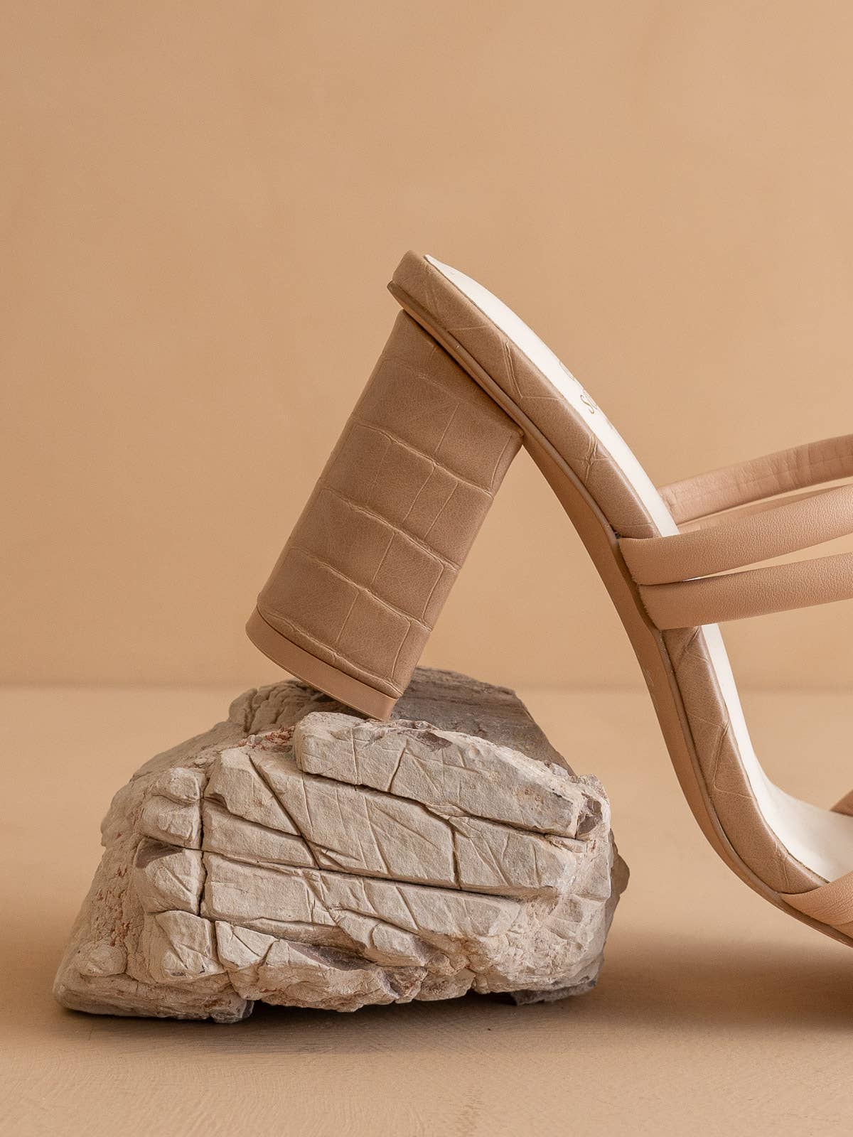The Angela Nude | Strappy Alligator Block Heel