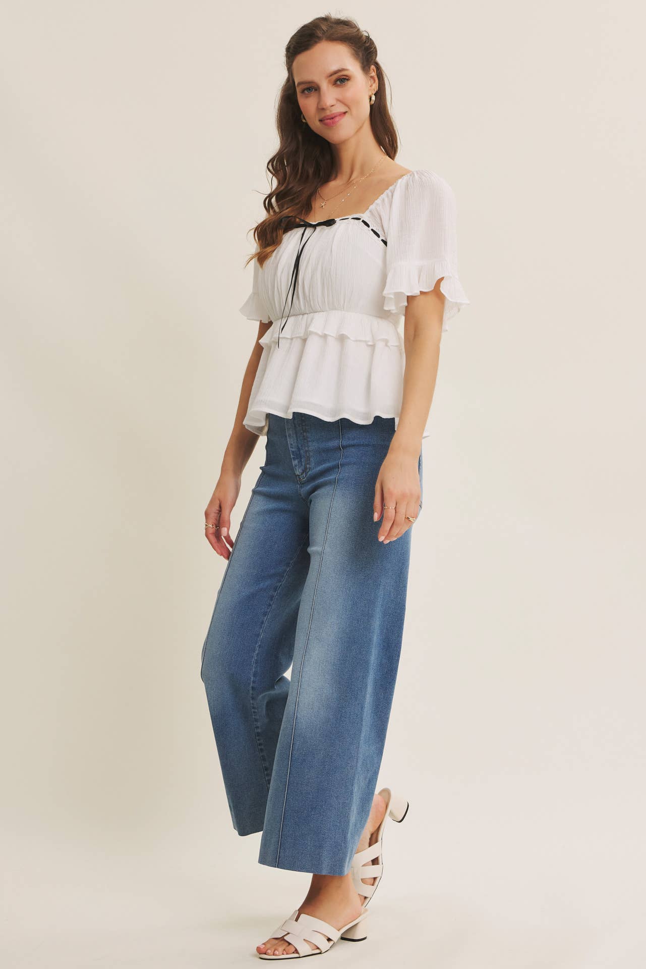 Monroe Pintuck Ankle Length Wide Leg Jean