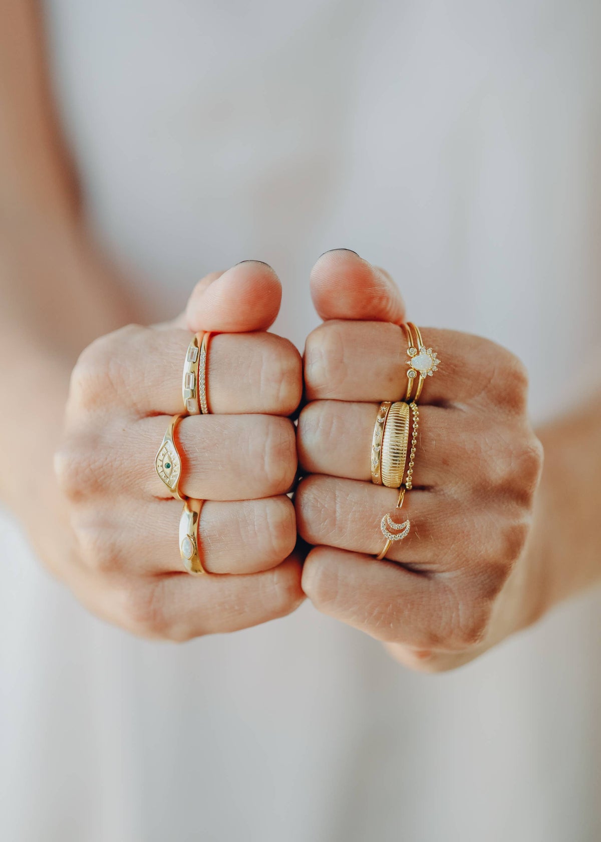 Gold Half Pave White CZ Ring