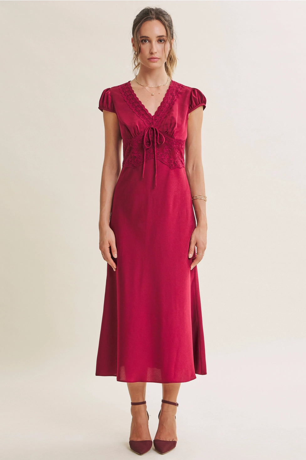 Ruby Satin Lace Midi Dress