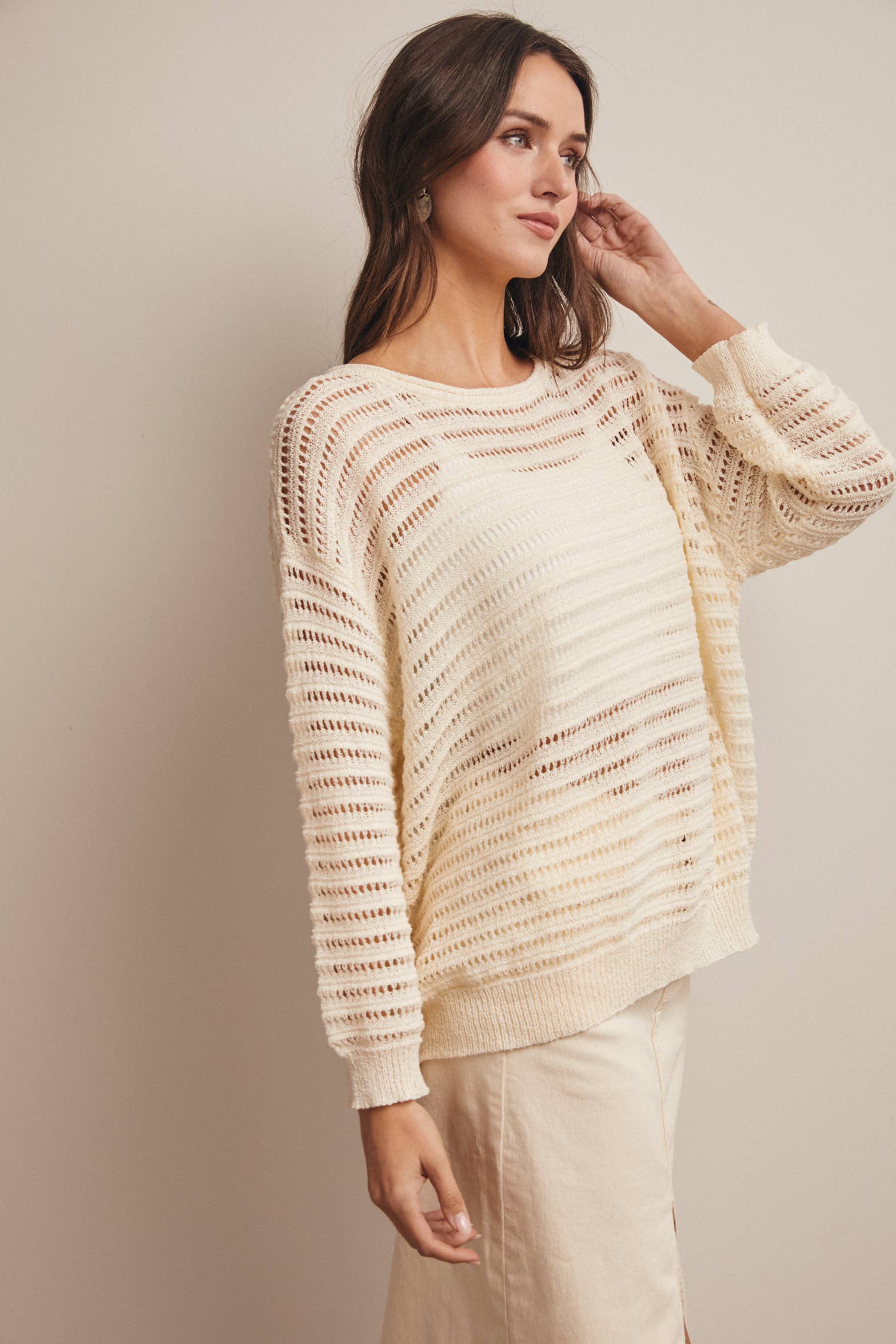 Carrie Open-Knit Striped Sweater