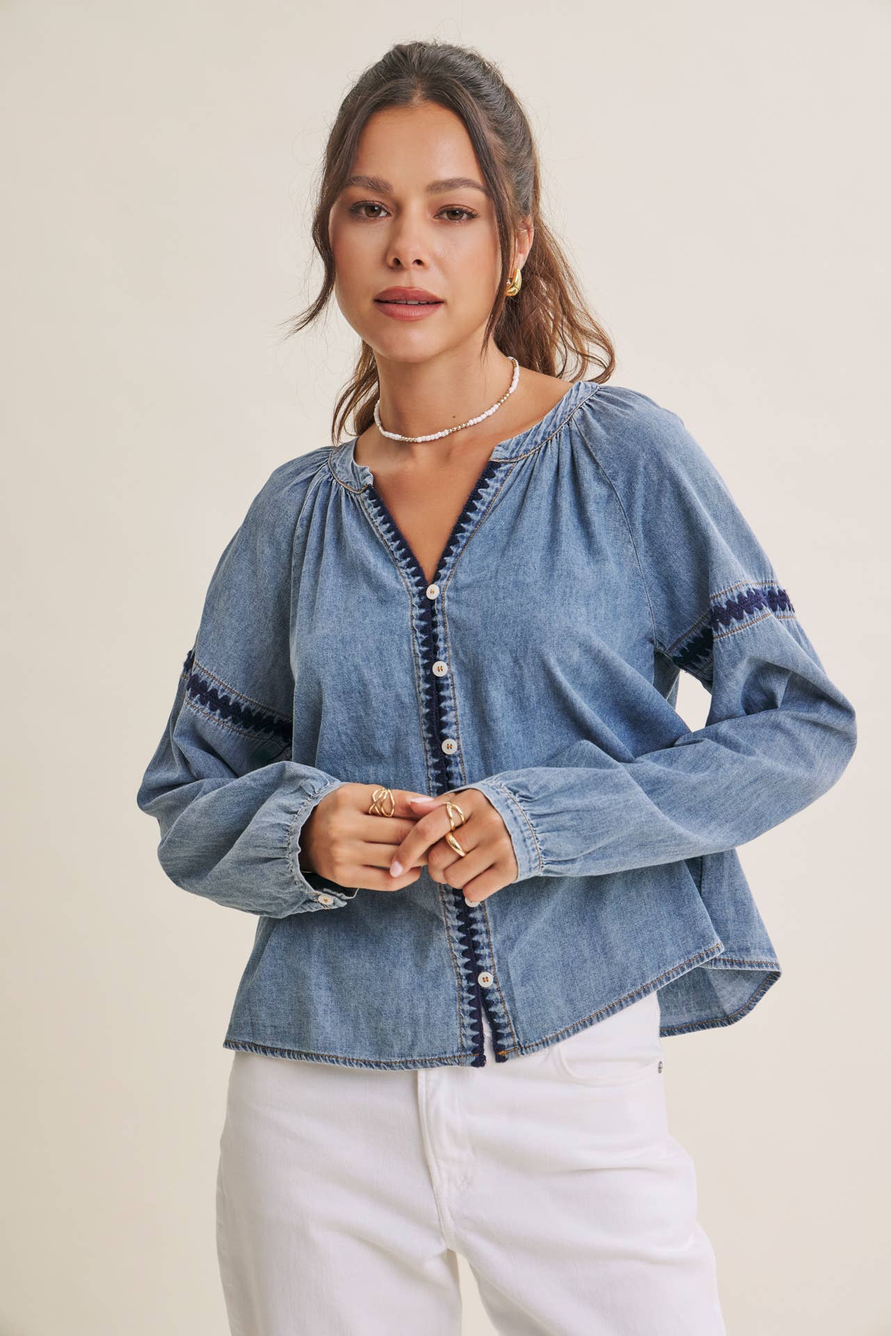 Krista Chambray Embroidered Blouse