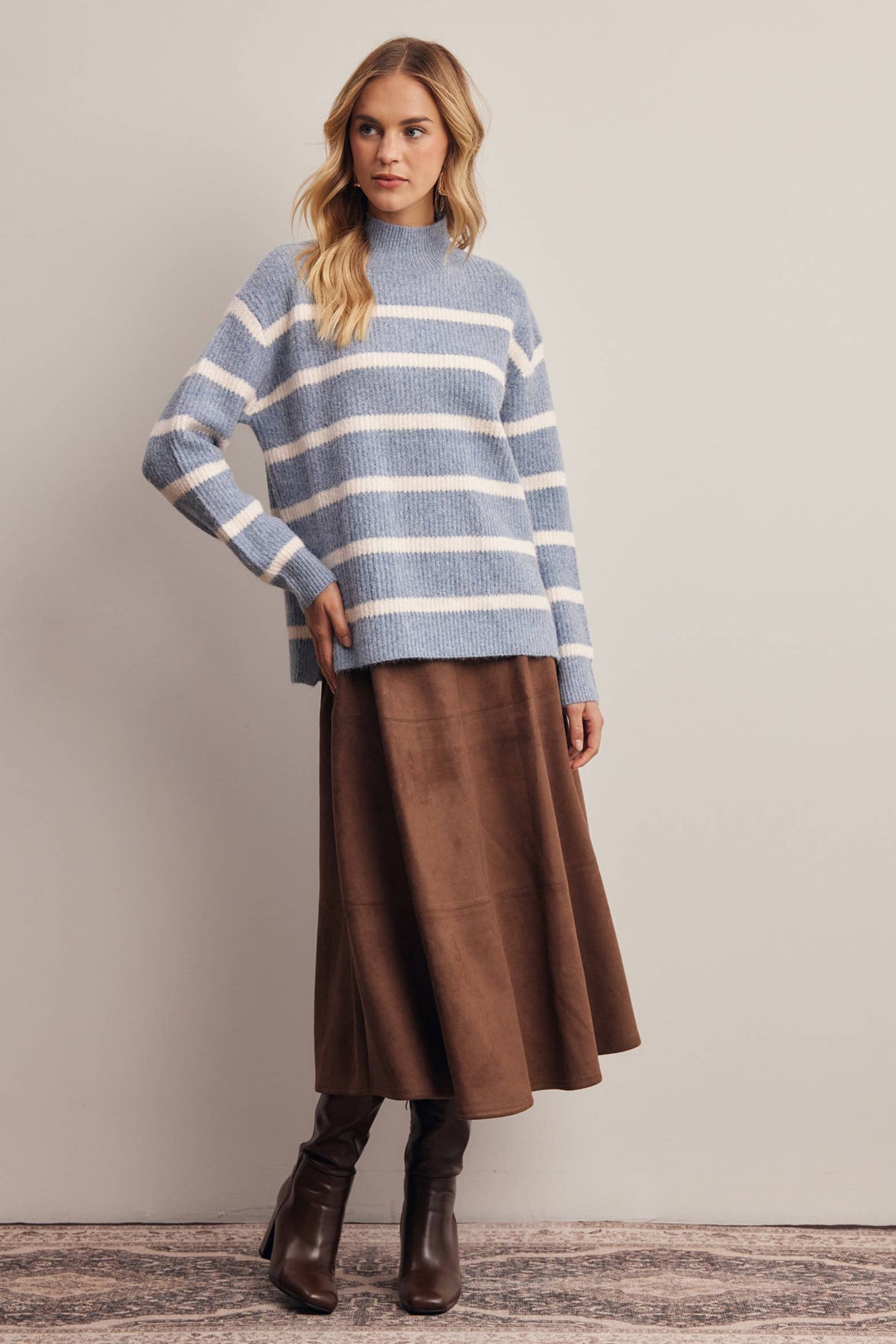 Eleanor Striped Mock Neck Sweater