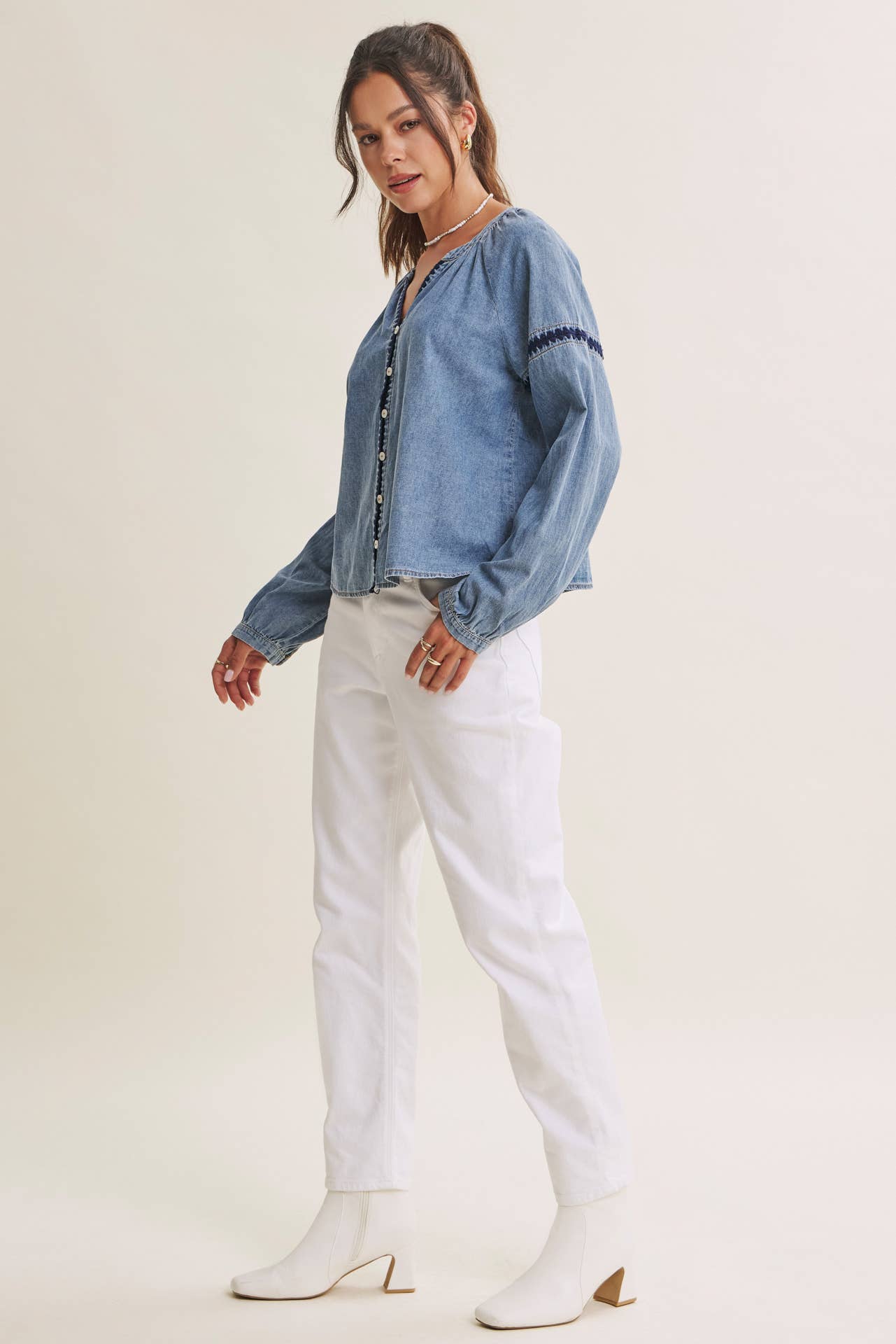 Krista Chambray Embroidered Blouse