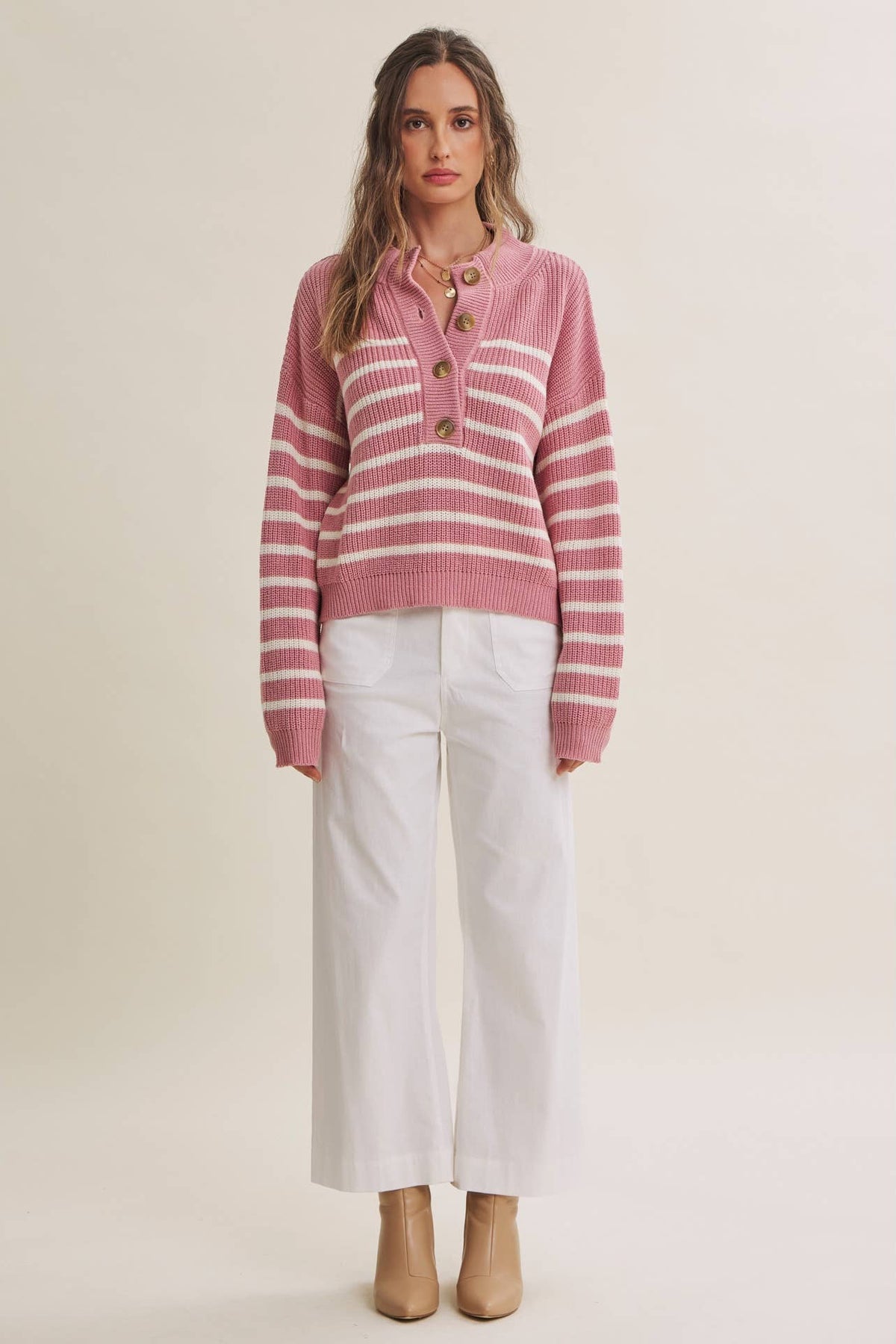 Nadia Striped Henley Sweater