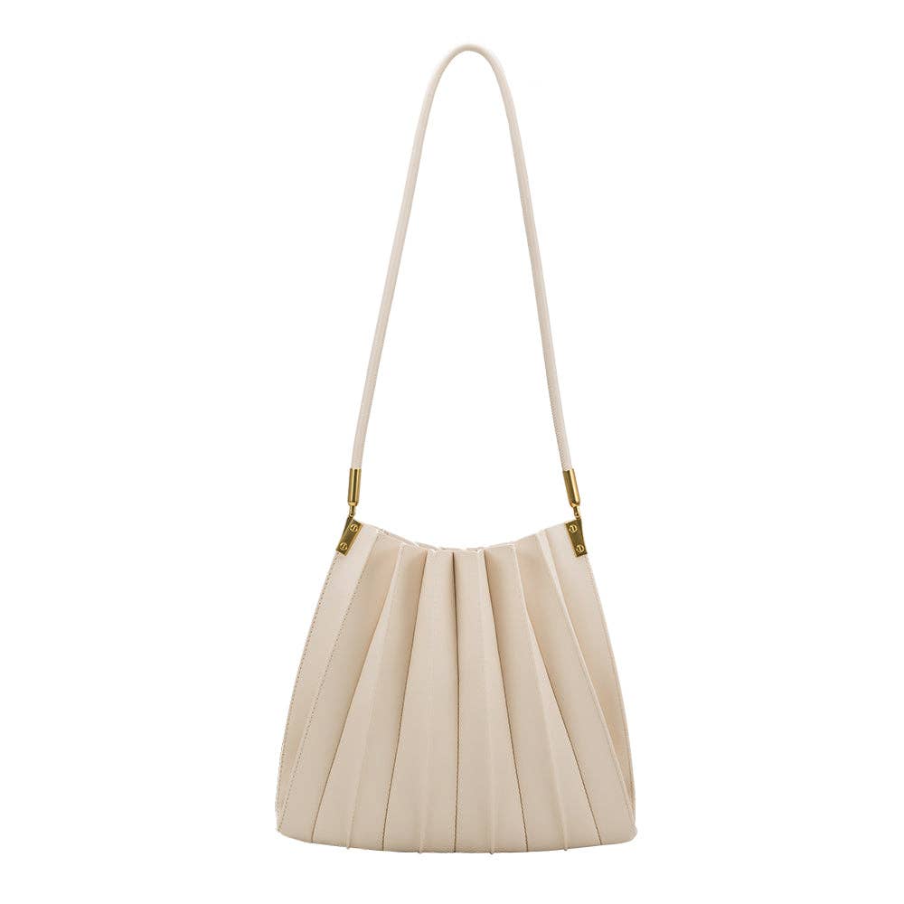 Carrie Ivory Pleated Vegan Leather Shoulder Bag