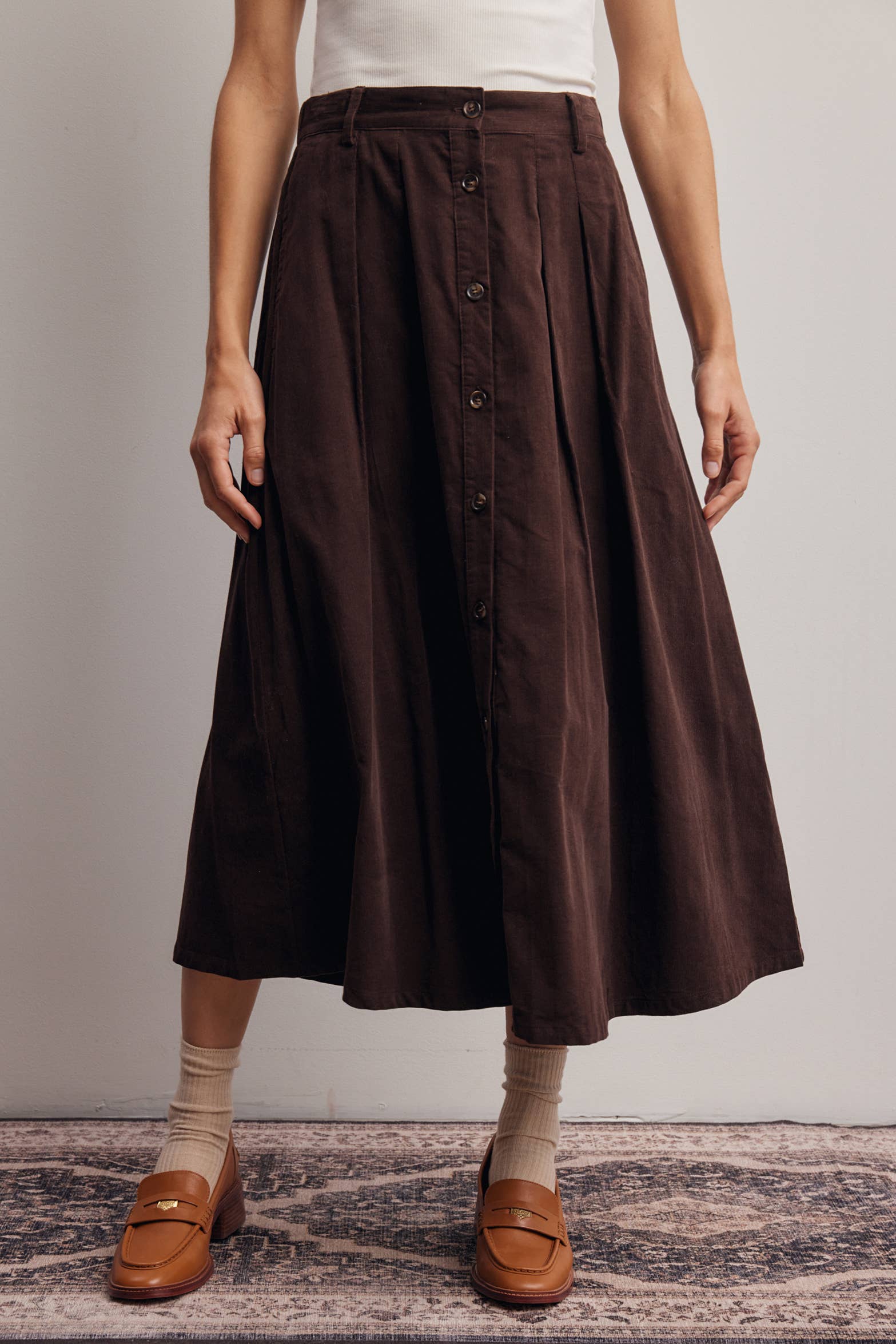 Reed Corduroy Button Front Midi Skirt