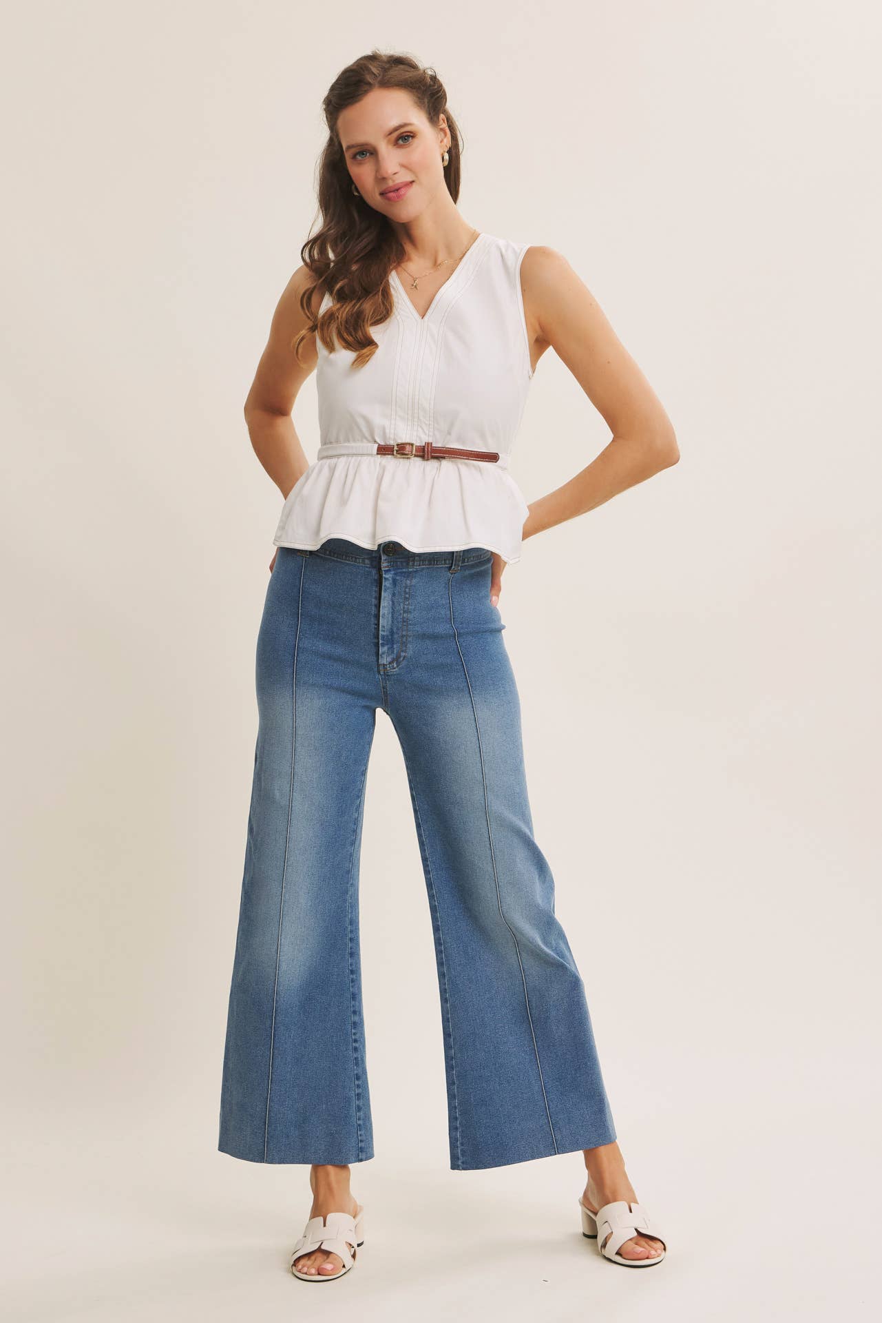 Monroe Pintuck Ankle Length Wide Leg Jean