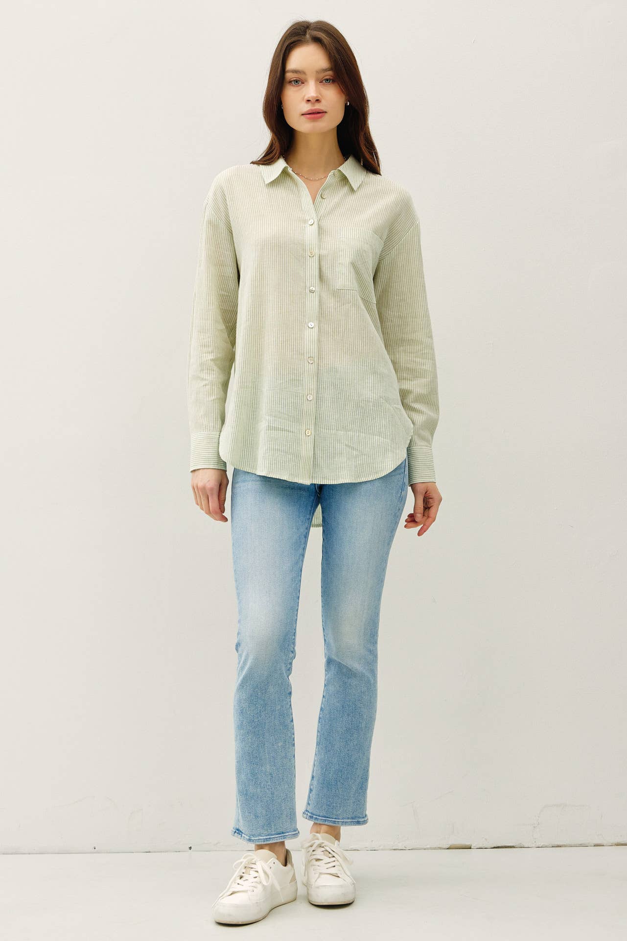 Portia Pinstripe Linen Button Down