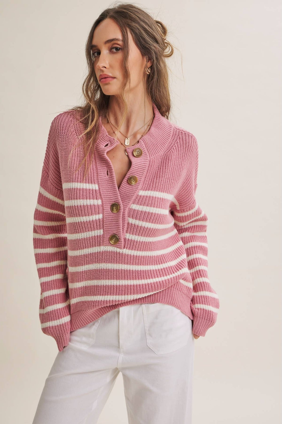 Nadia Striped Henley Sweater