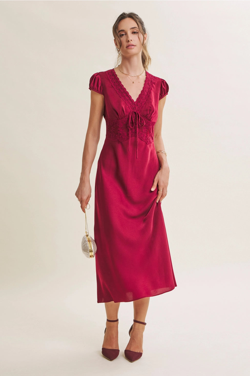 Ruby Satin Lace Midi Dress