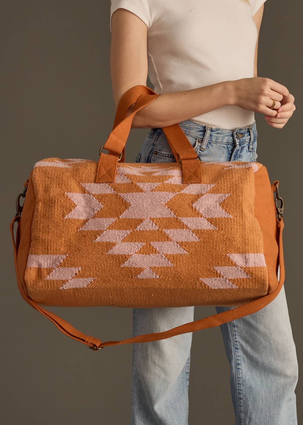 Orange & Lt. Pink Aztec Duffel