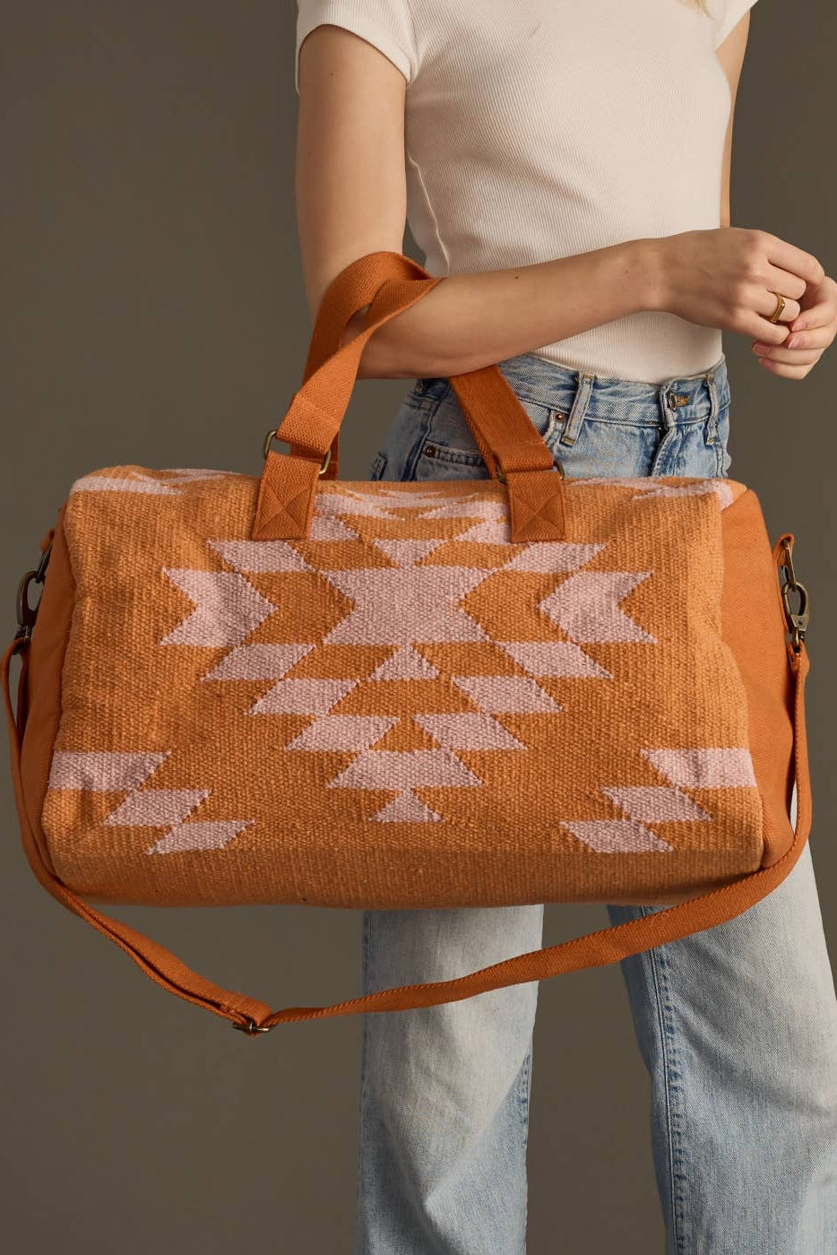 Orange & Lt. Pink Aztec Duffel