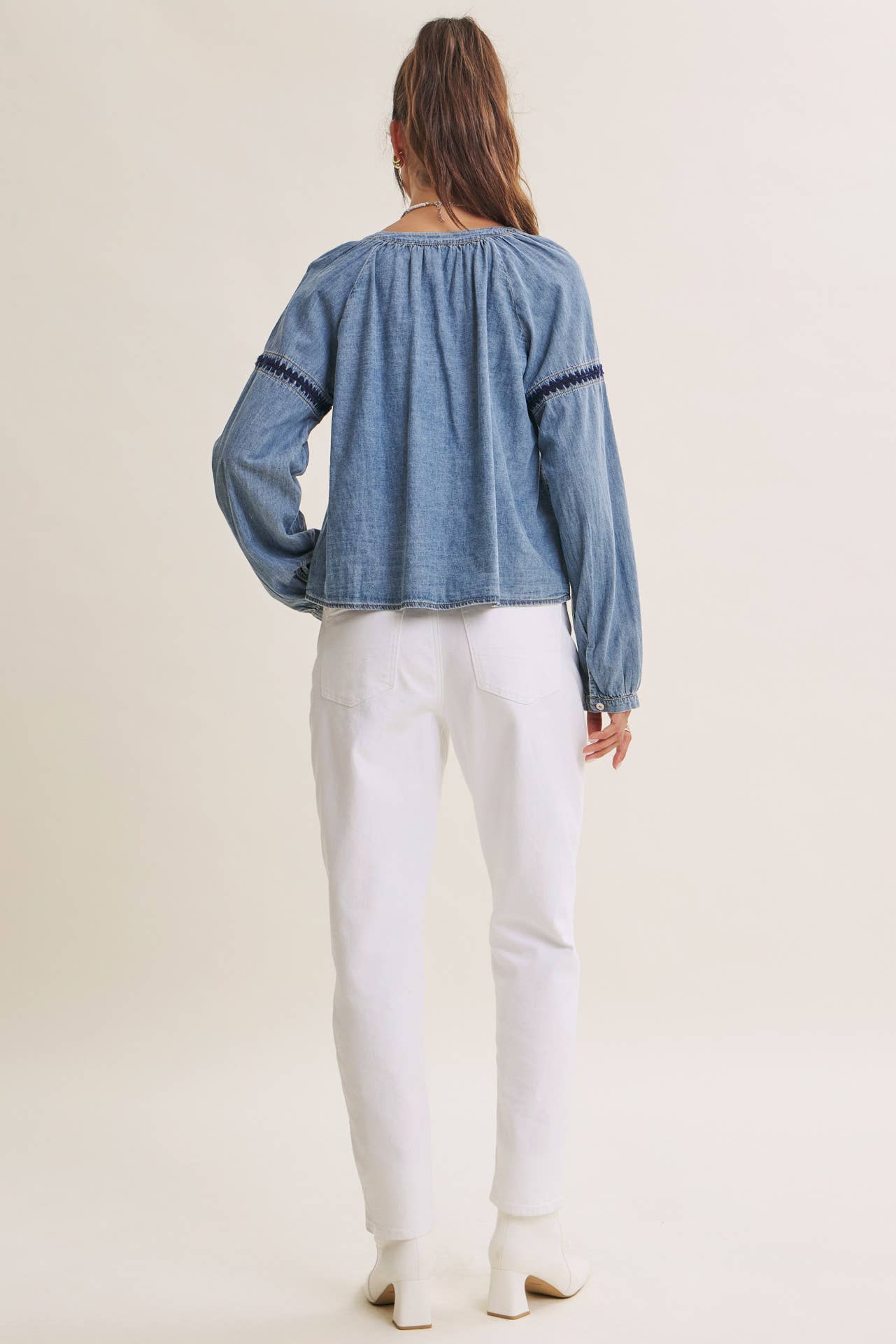 Krista Chambray Embroidered Blouse